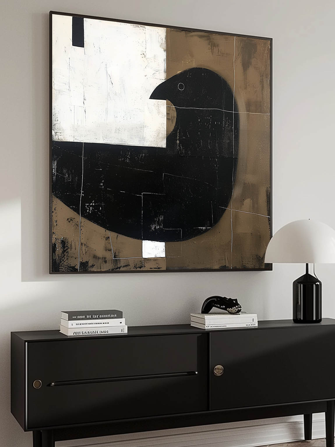 Vintage Black And White Dove Canvas Art Large Abstract Minimalist Bird Painting Retro Dove Wall Art