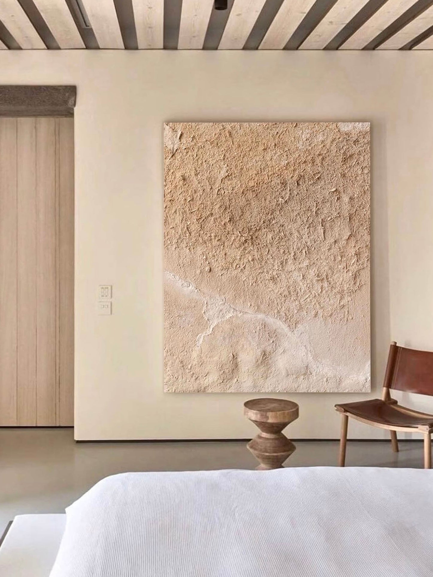 Large Textured Minimalist Abstract Canvas Painting Beige Minimalist Wall Art For Living Room