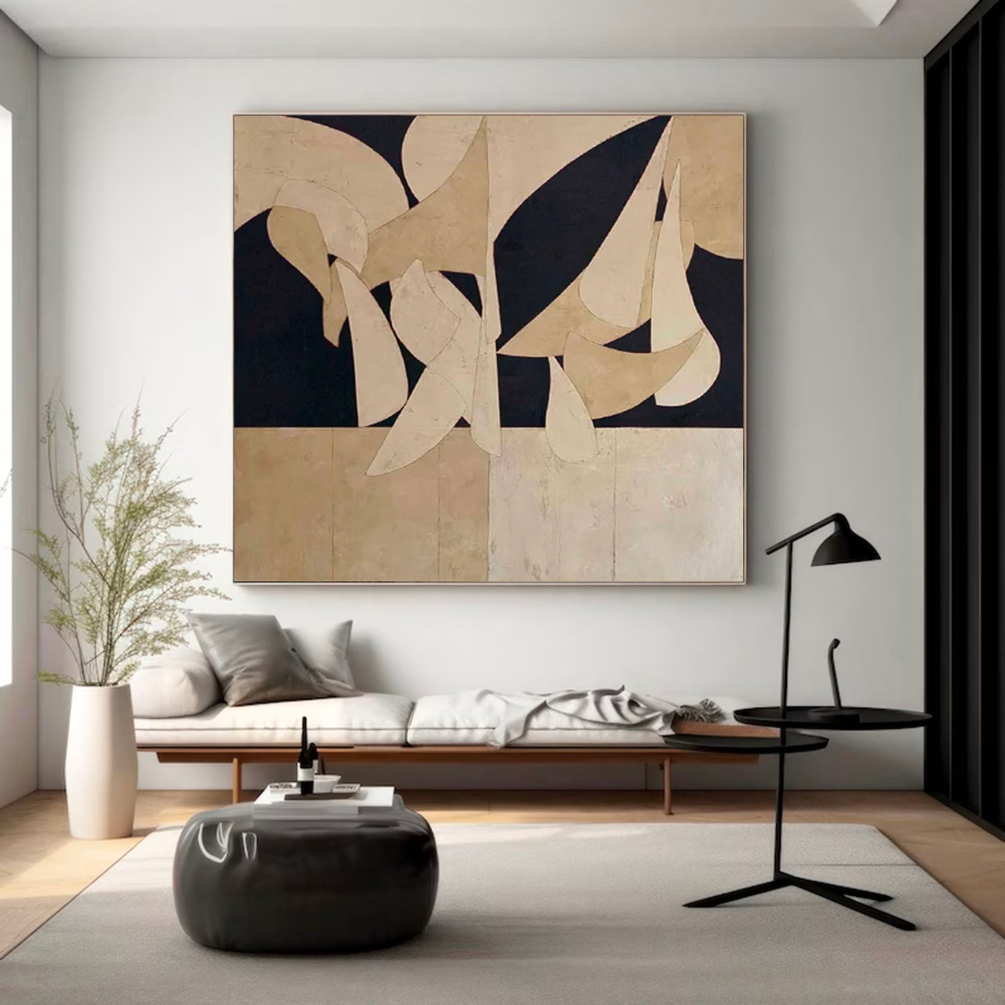 Brown White Minimalist Painting On Canvas Brown Black Minimalist Painting Beige Abstract Art