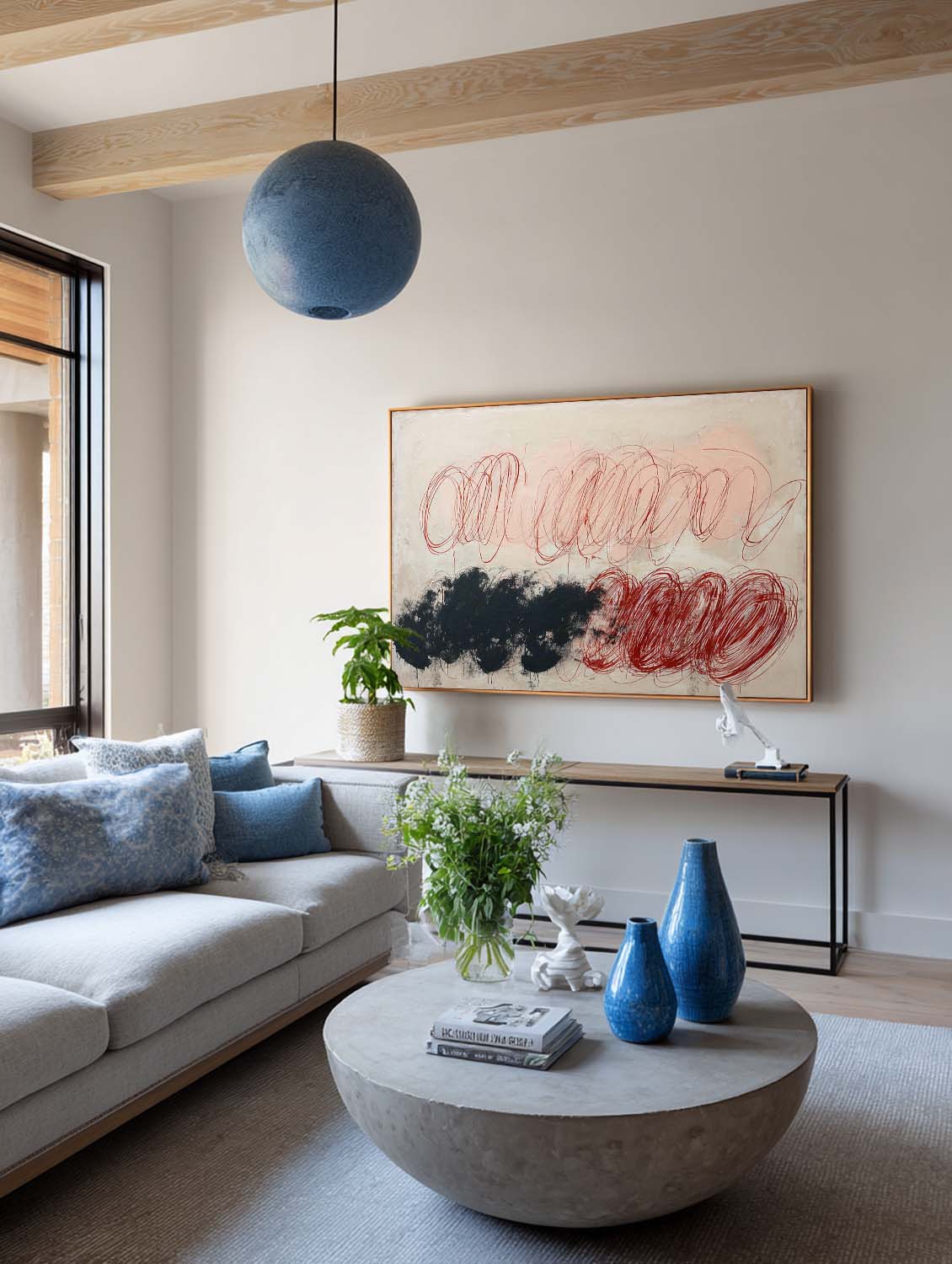 Large Beige And Pink Line Abstract Oil Painting Original Pink Line Wall Art On Canvas Minimalist Line Wall Art