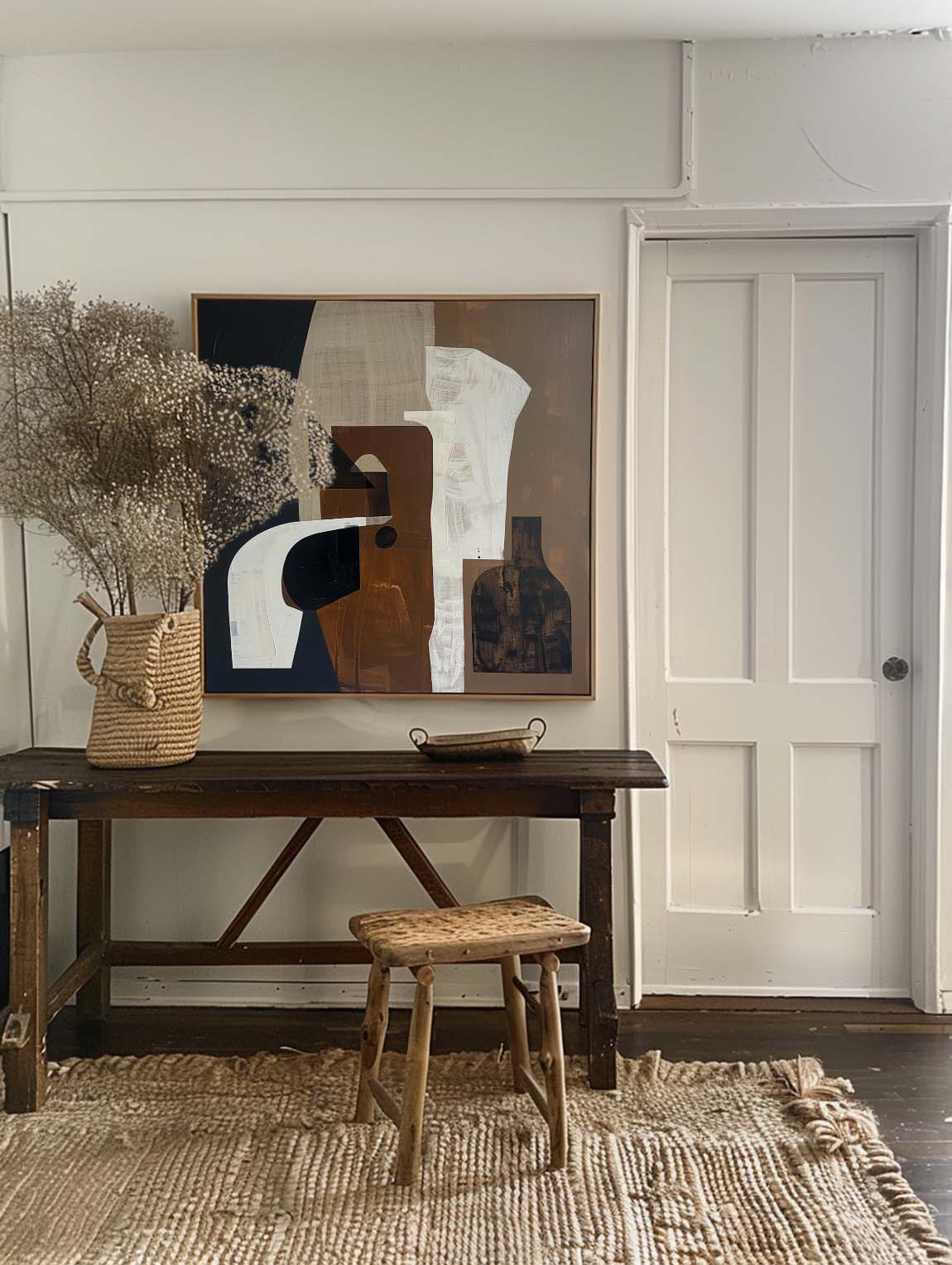 Vintage Brown And Black Abstract Painting Large Brown Wall Art On Canvas Minimalist Brown Canvas Art