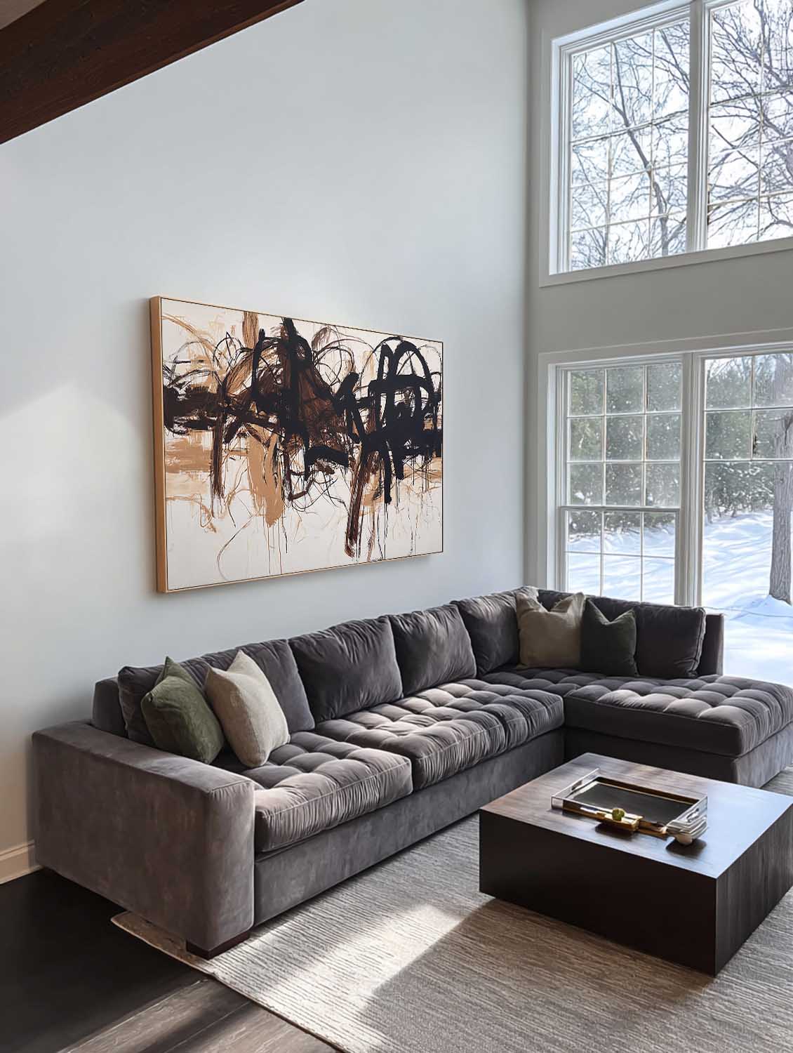Horizontal Beige Abstract Line Art Painting Large Beige Minimalist Canvas Wall Art Minimalist Horizontal Abstract Line Wall Art