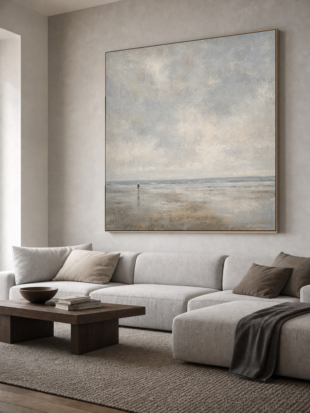 Original Minimalist Seascape Art With Textured Brushstrokes For Modern Interior Design