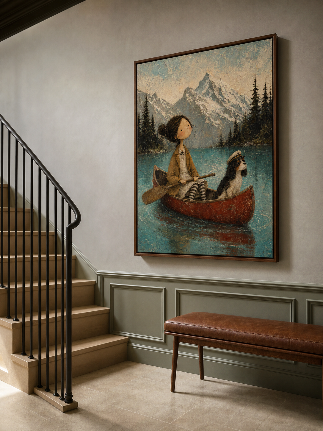 Hand Painted Jenny Lake Dog Painting With Mountain Landscape
