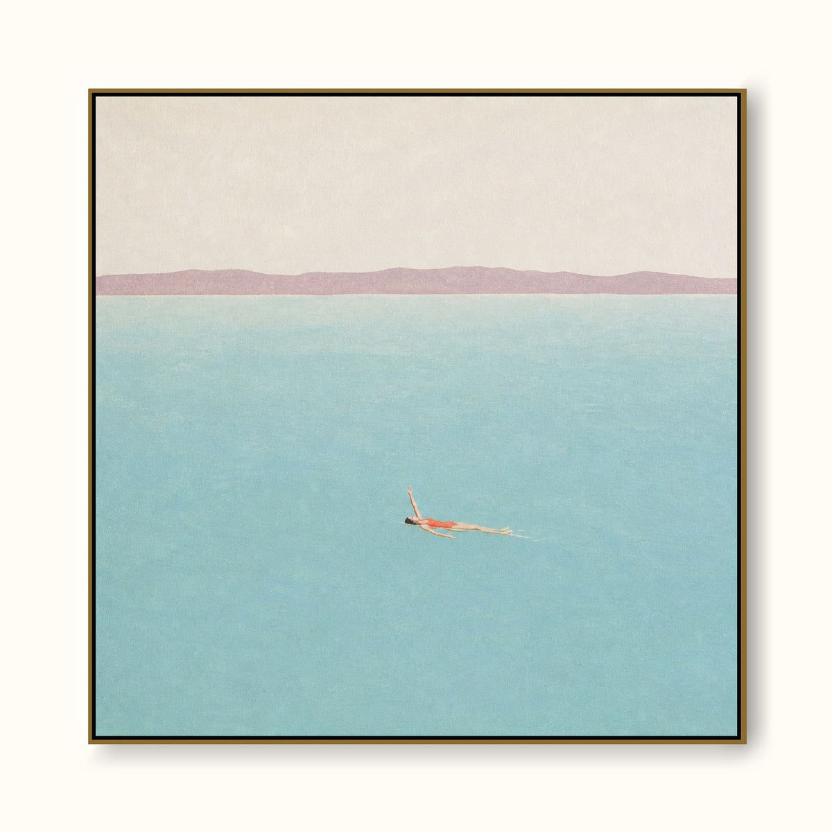 Woman Backstroke Swimming Across Turquoise Open Water Hand Painted Wall Art