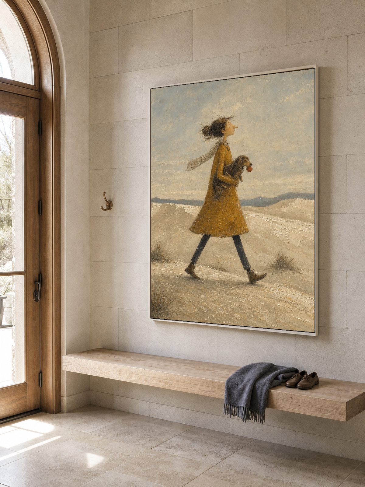 Vintage Abstract White Sands Pet Travel Painting Neutral Travel Painting