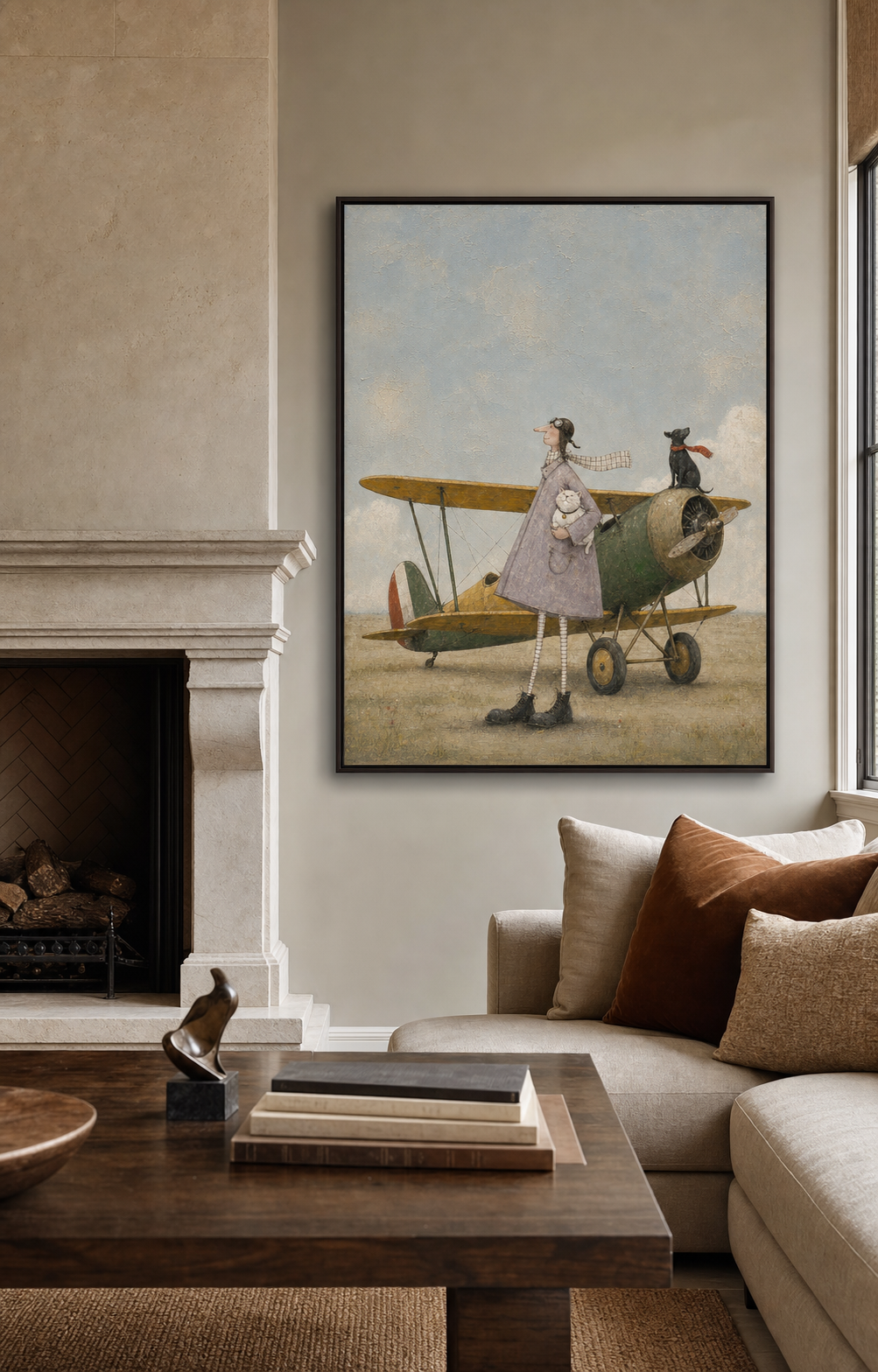 100 Hand Painted Heavy Texture Aviator Canvas Artwork Whimsical Vintage Airplane Painting