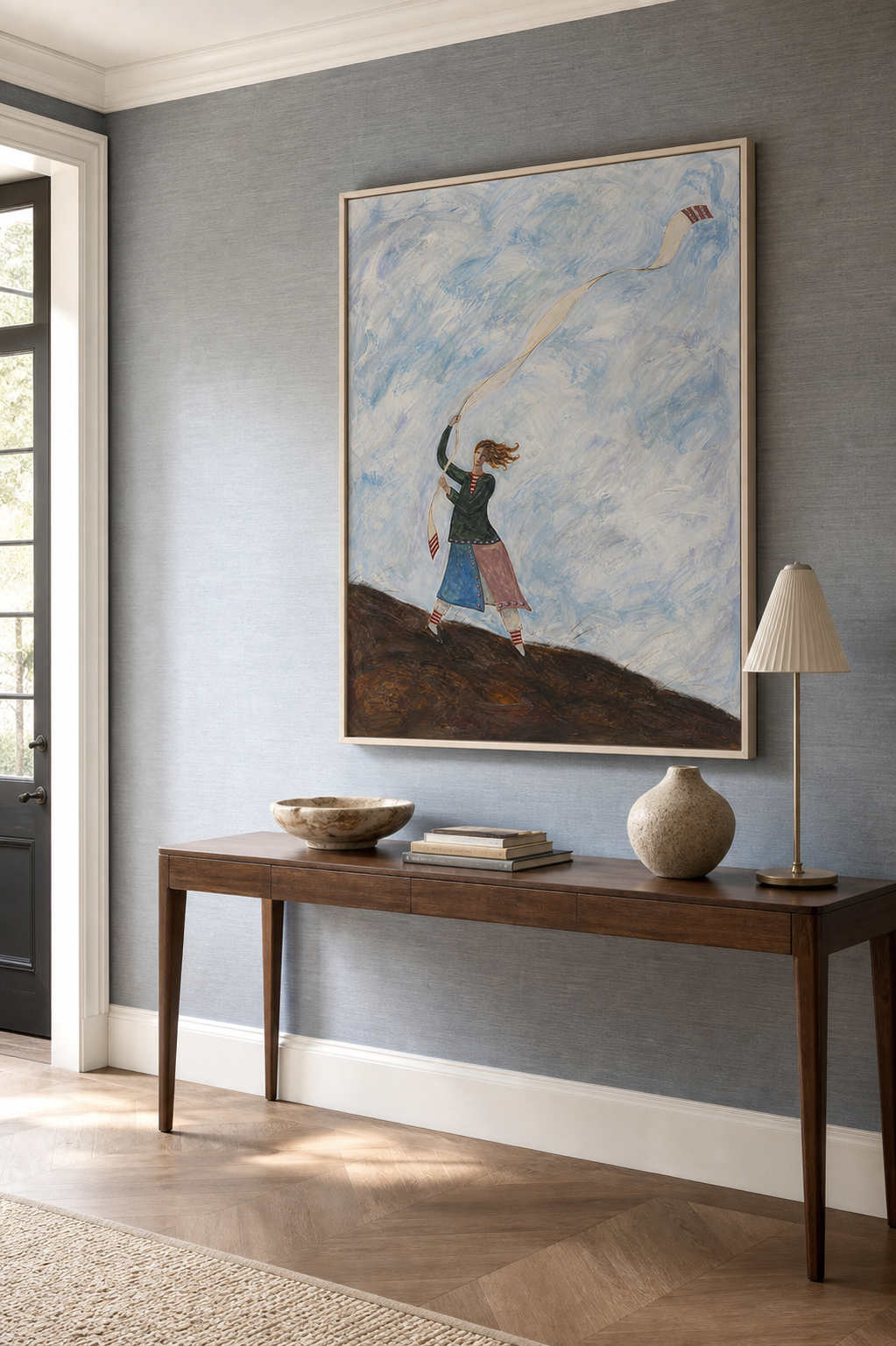Hand Painted Flowing Ribbon Painting Bohemian Motion Wall Art Naive Figurative Artwork