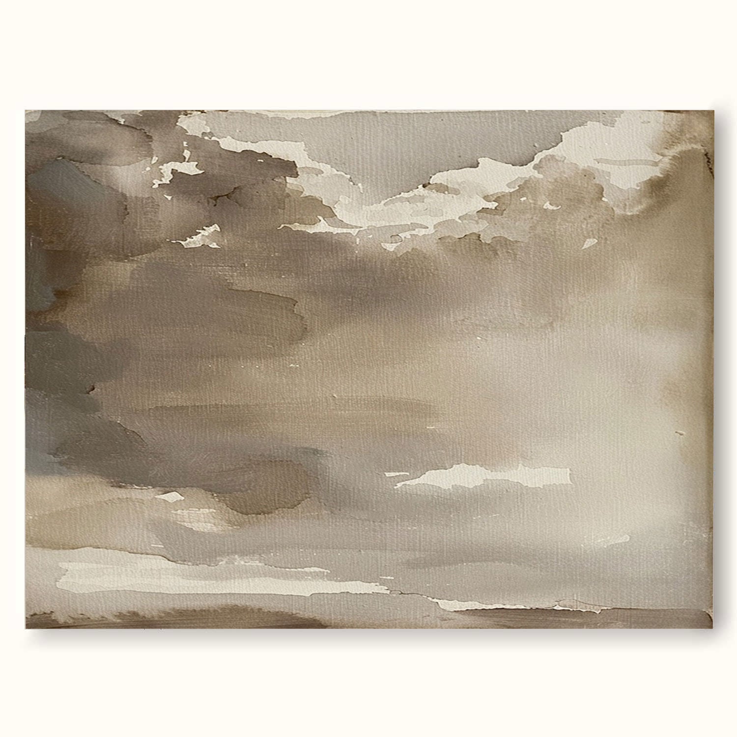 Large Minimalist Brown Landscape Painting Beige Brown Abstract Sky Art Large Neutral Brown Cloud Painting