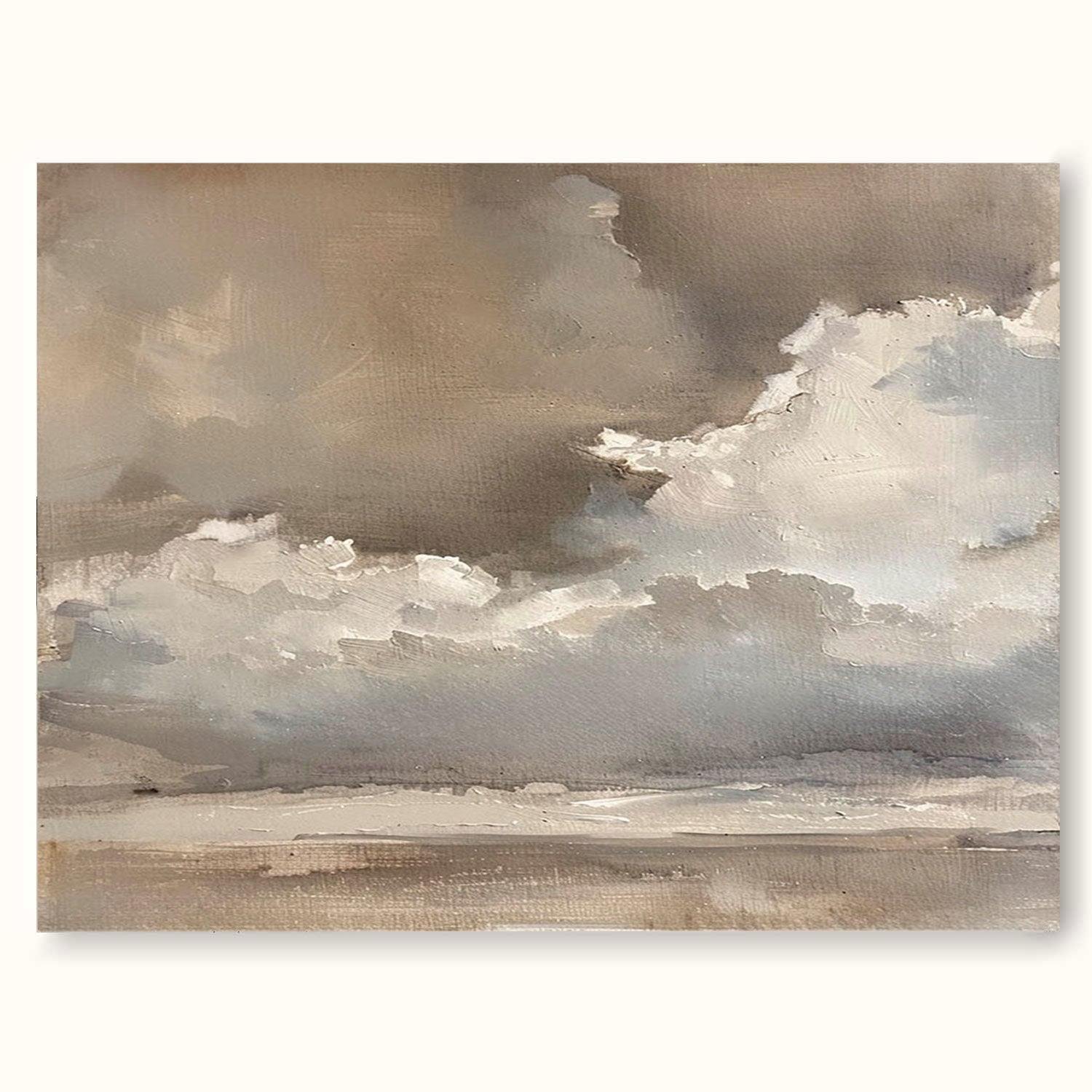 Large Beige Brown Abstract Cloud Painting Minimalist Beige Grey Cloud Abstract Art Neutral Landscape Wall Art