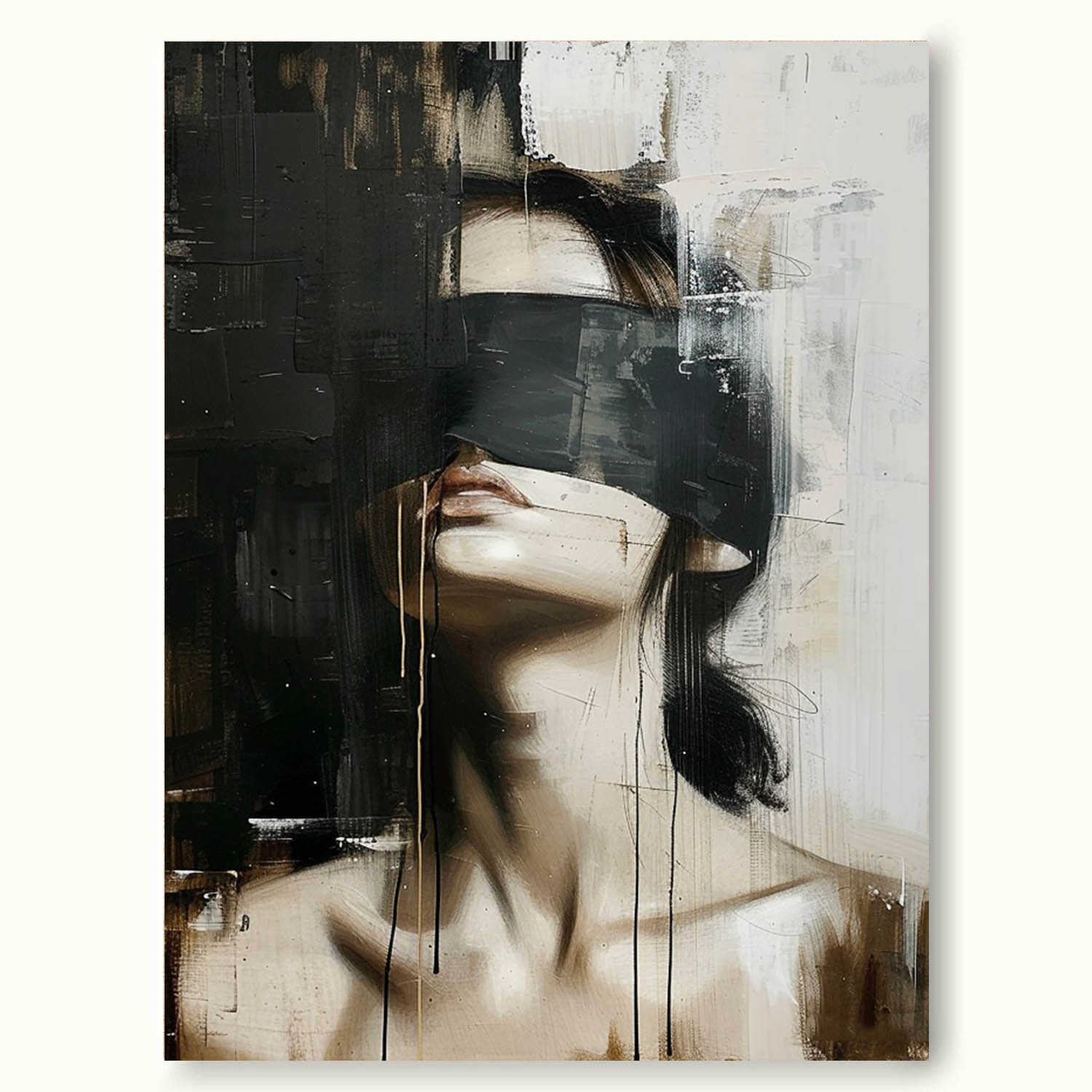 Large Faceless Portrait Wall Art Vintage Woman Portrait Oil Painting Large Black And Beige Abstract Painting