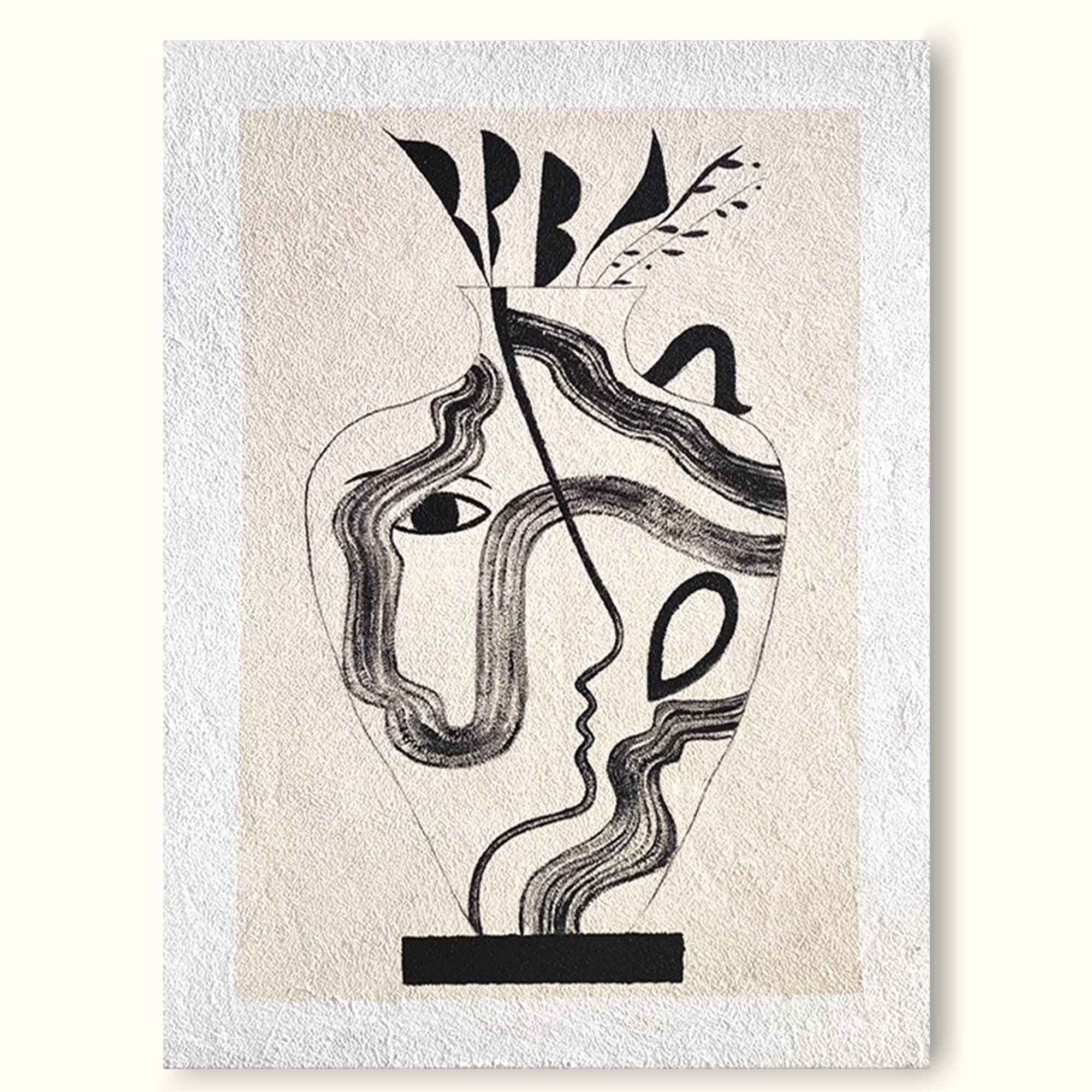 Texture Vintage Minimalist Art Beige Black White Acrylic Minimalist Canvas Painting