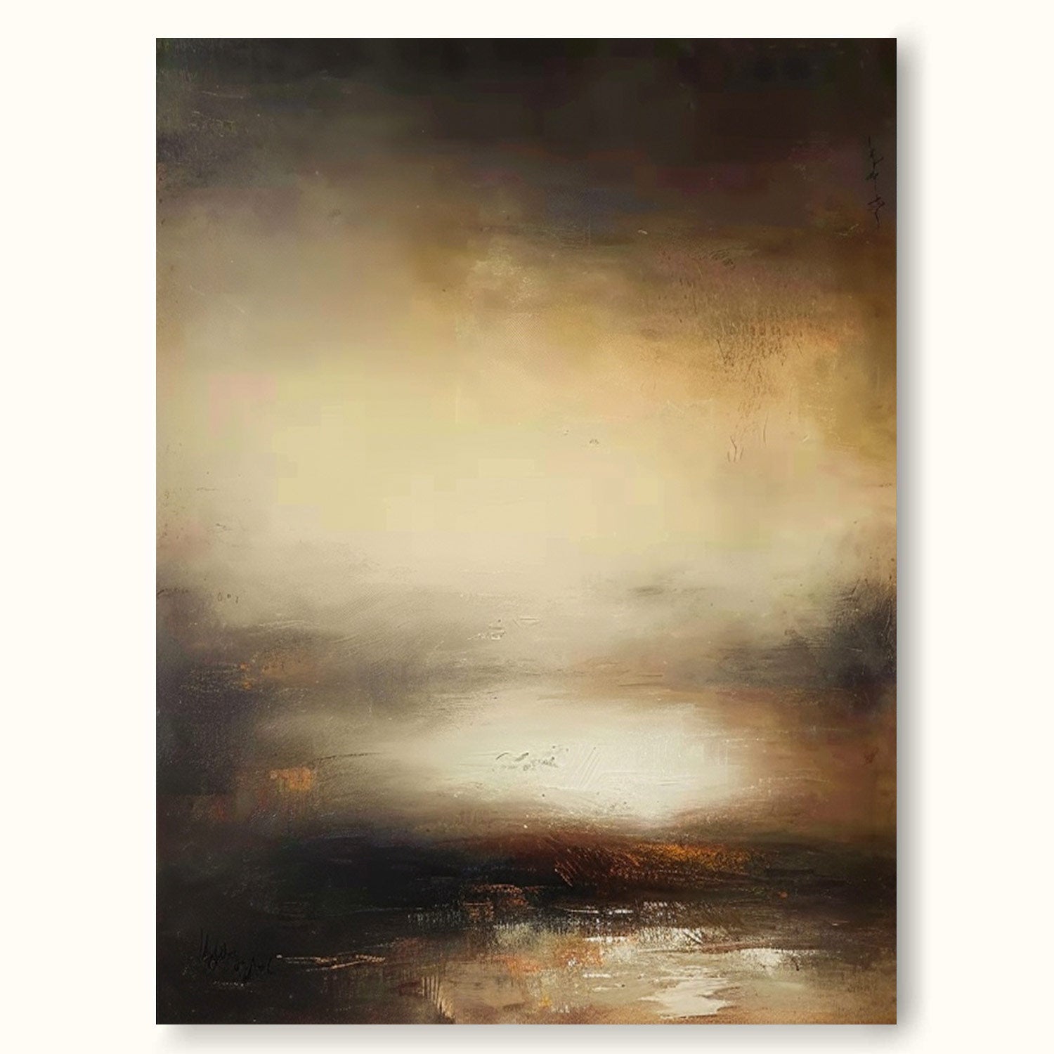 Vintage Landscape Abstract Wall Art Original Brown And Beige Minimalist Painting Retro Large Brown And Beige Painting