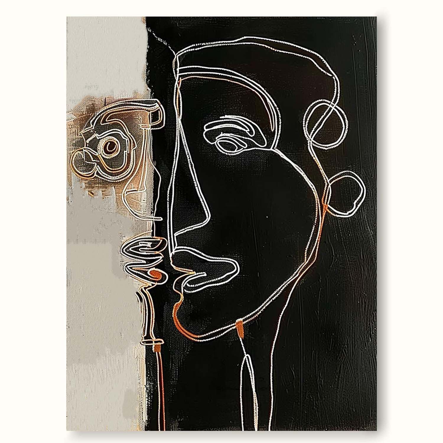 Large Beige And White Abstract Lady Painting Original Texture Woman Face Wall Art Woman Canvas Art