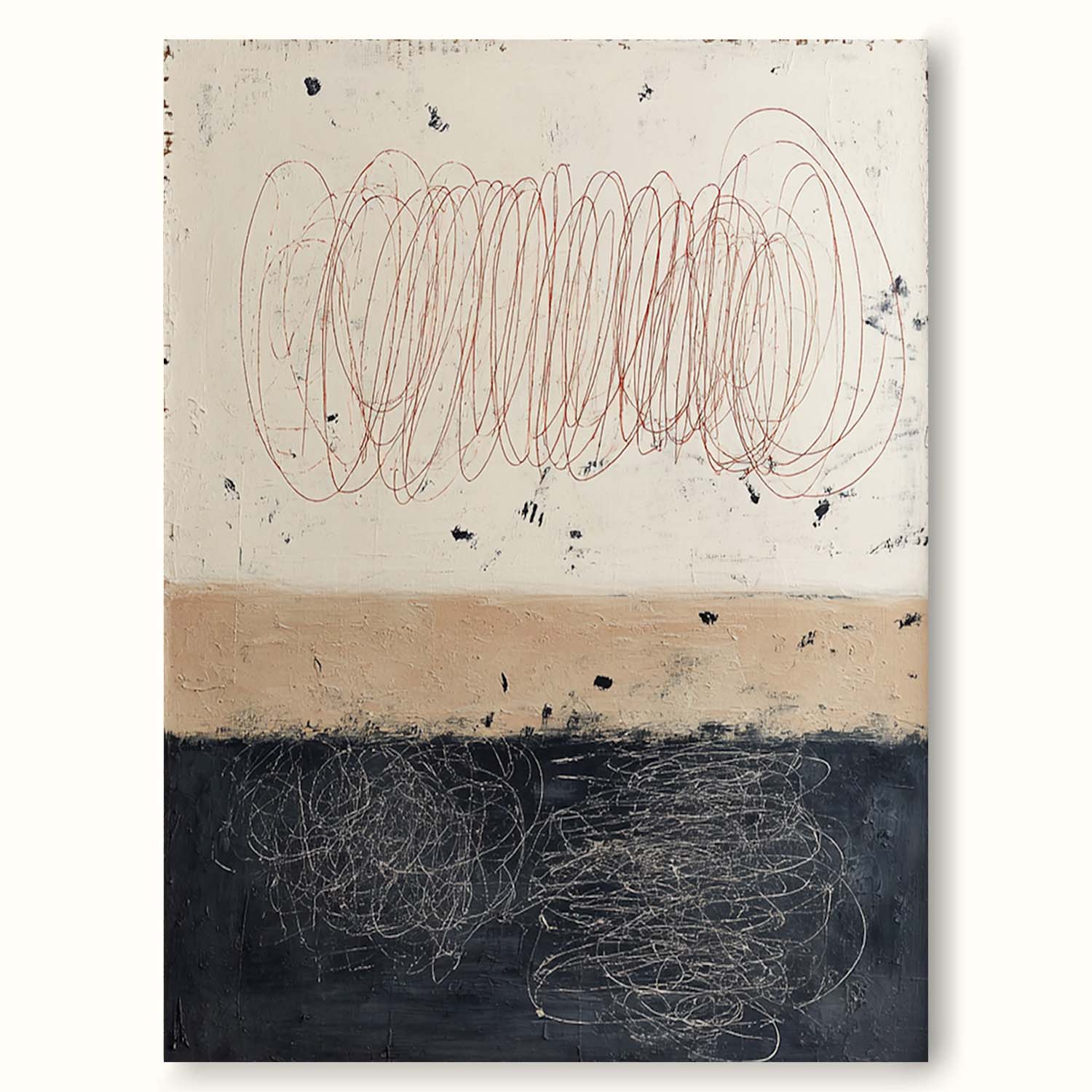 Beige Minimalist Line Wall Art Black Beige Abstract Painting Large Wabi Sabi Oil Painting Beige Abstract Line Art