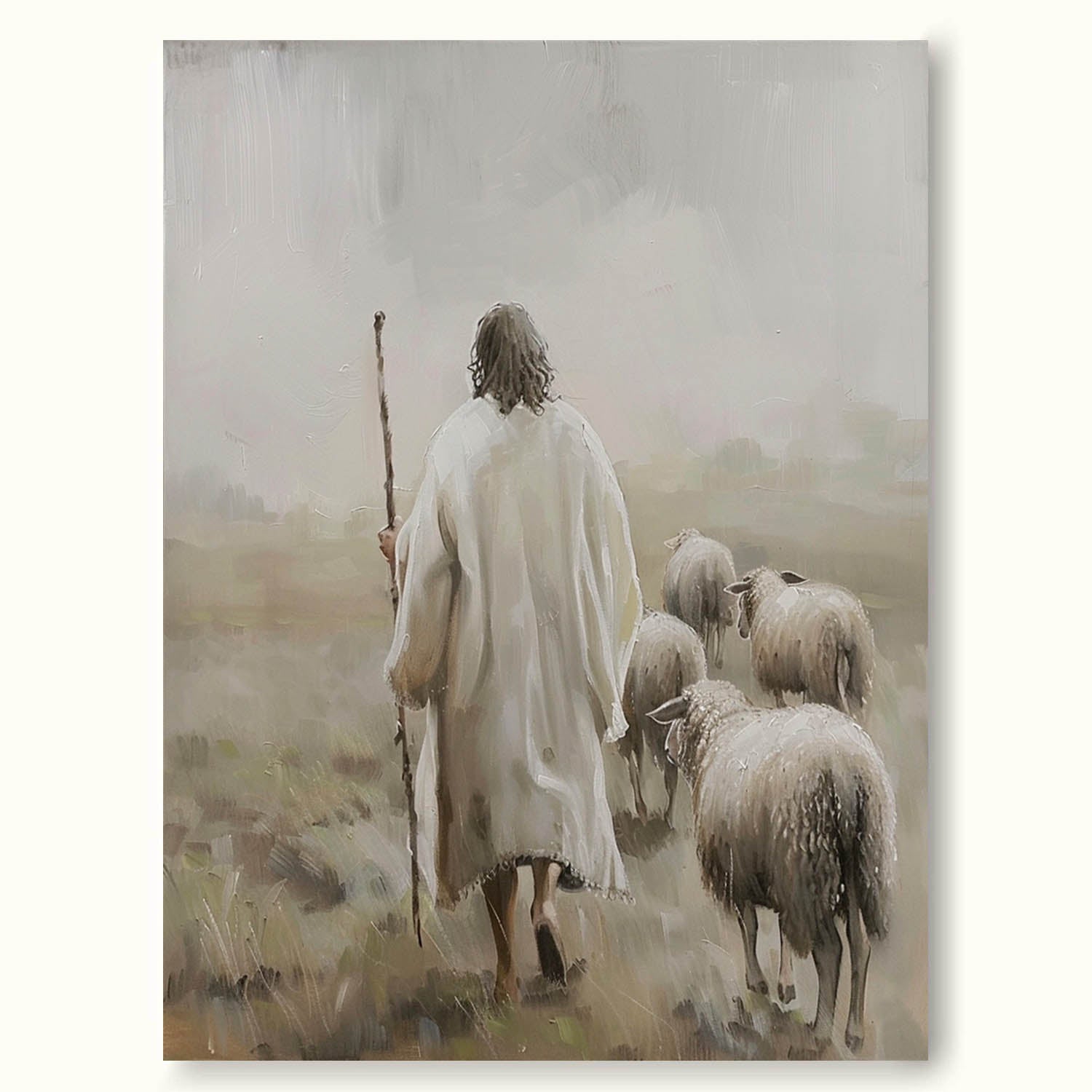 Jesus Christ Shepherd Oil Painting Original Jesus Shepherd Wall Art Neutral Tone Jesus Acrylic Painting