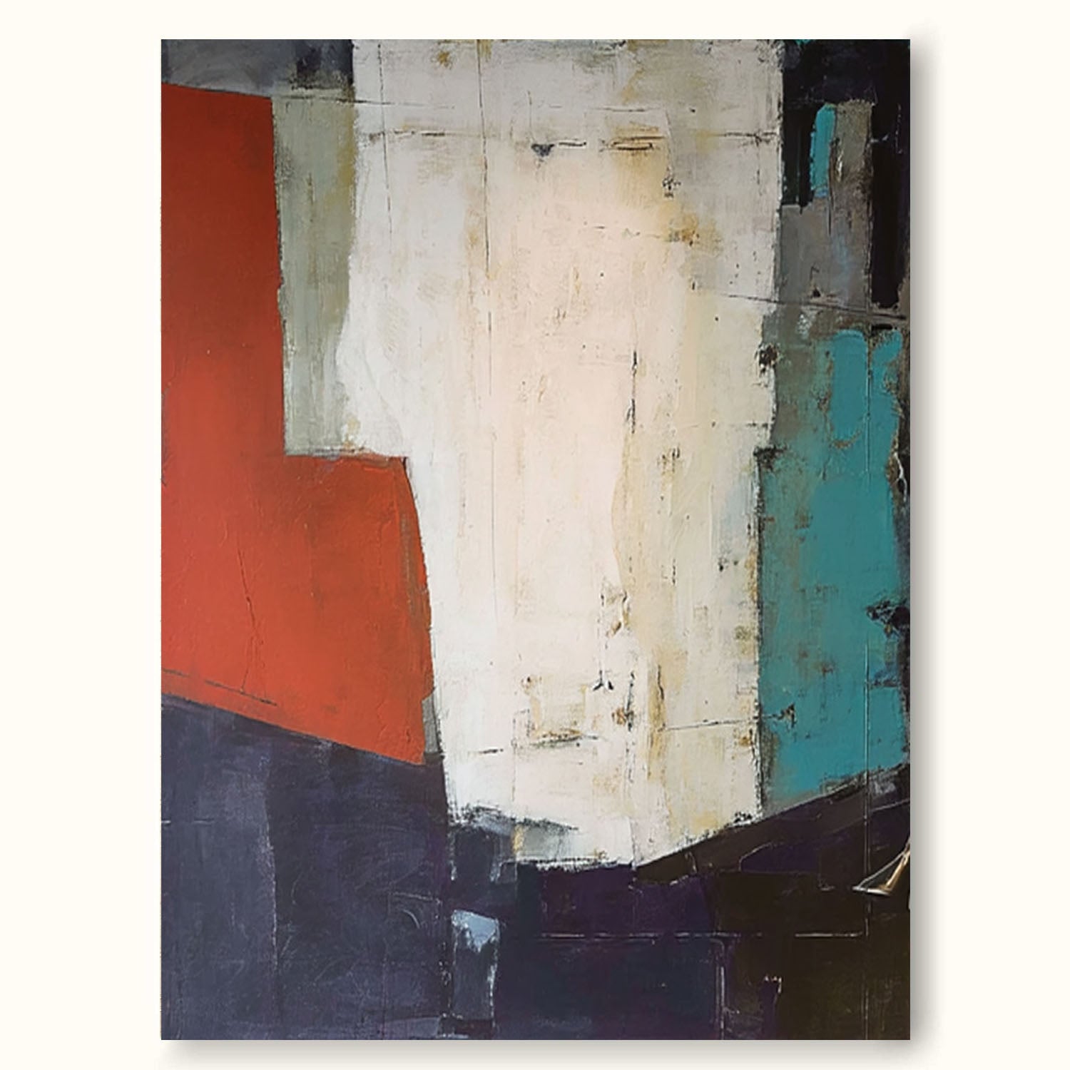 Original Neutral Abstract Canvas Painting Large Wabi Sabi Abstract Oil Painting White And Red Contemporary Wall Decor