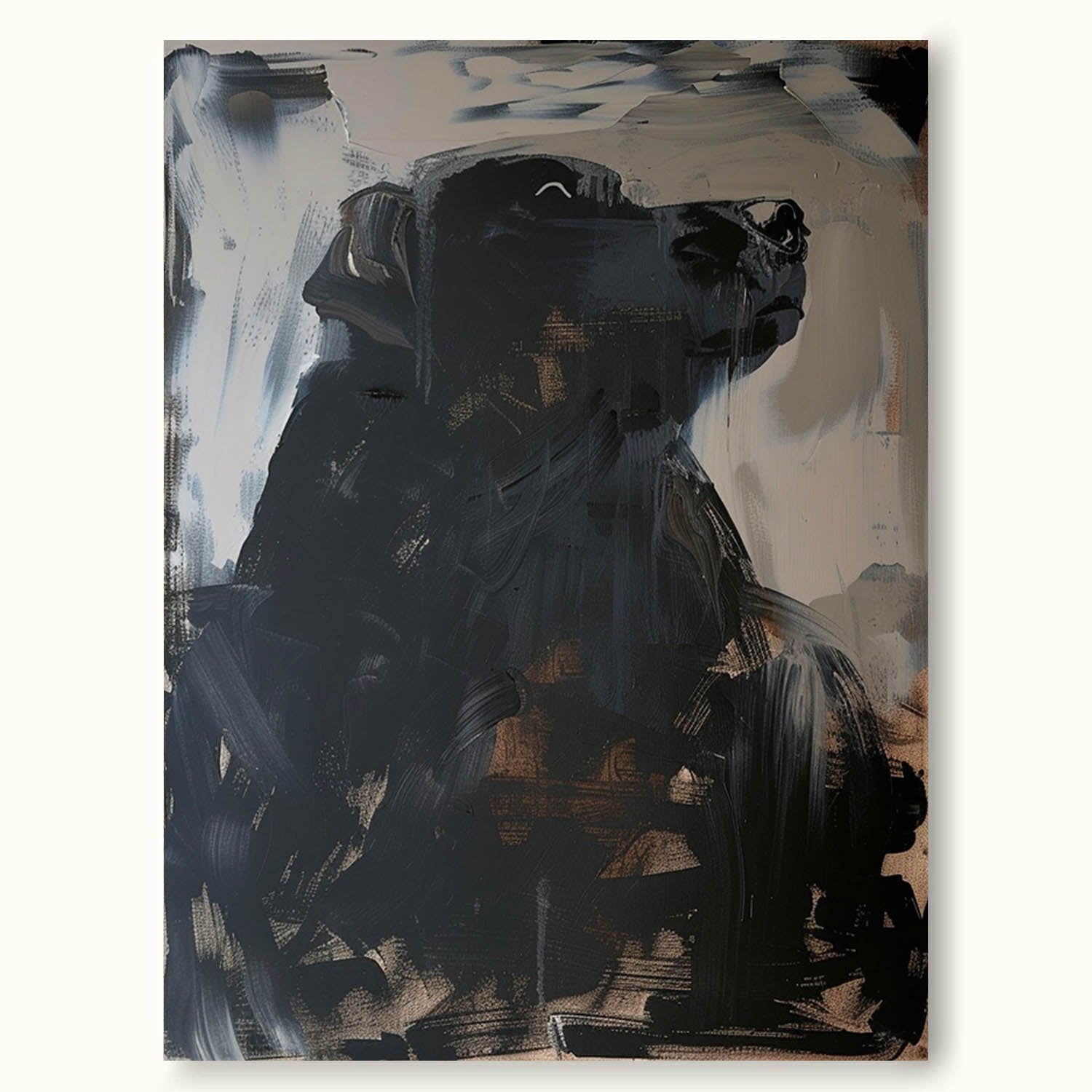 Vintage Black Dog Oil Painting on Canvas Large Abstract Black Dog Canvas Art Vintage Black Dog Acrylic Painting