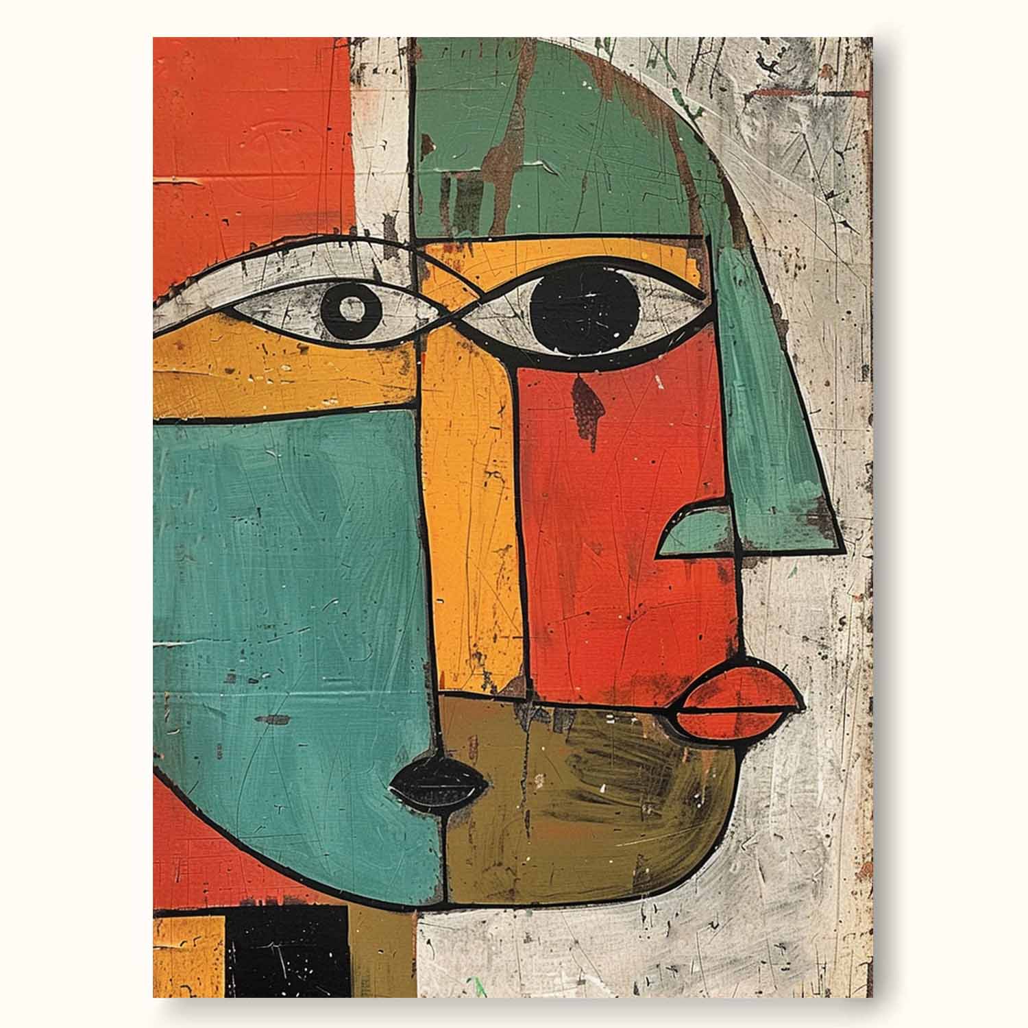 Vintage Picasso Figure Painting Minimalist Head Oil Painting Vintage Colorful Abstract Face Wall Art