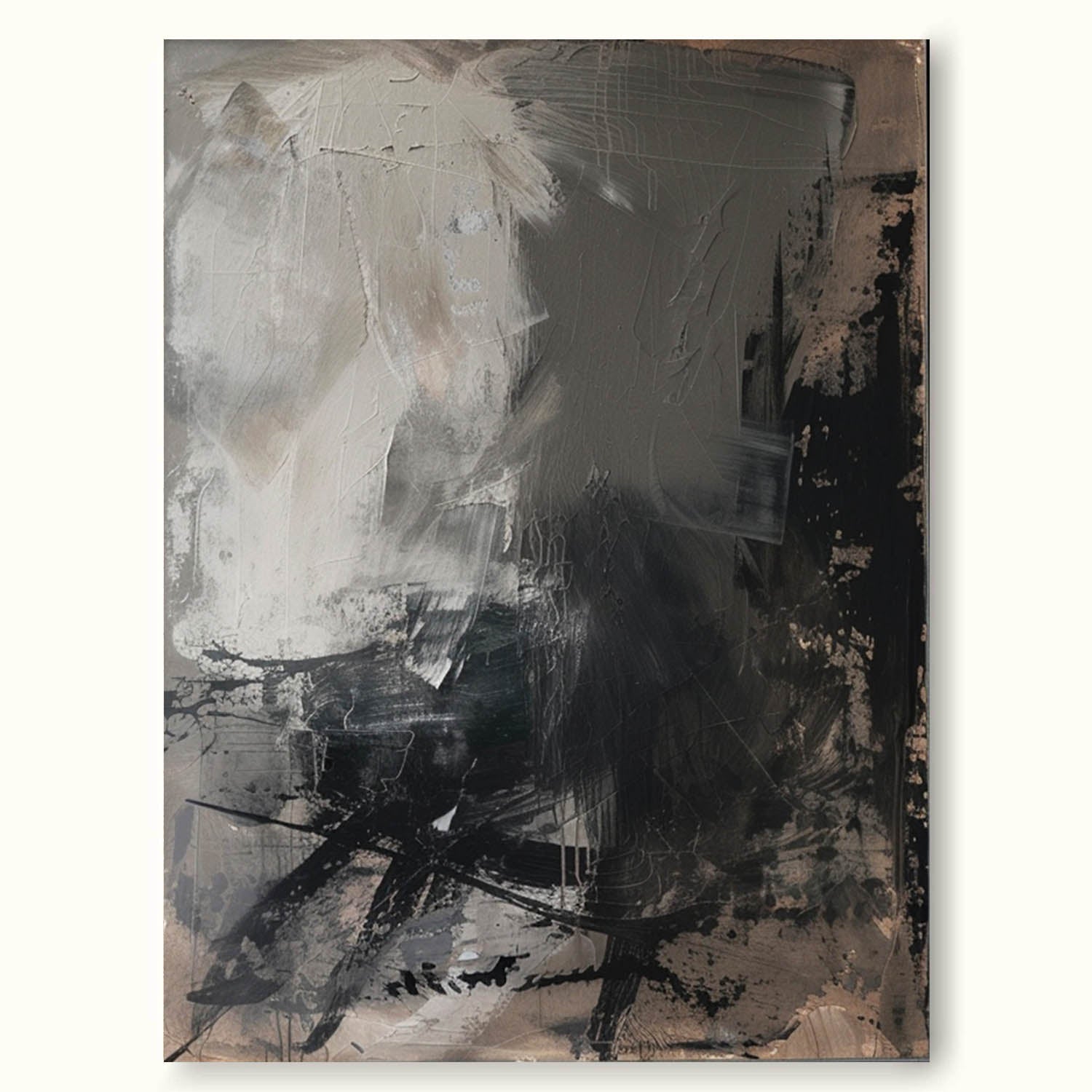 Vintage Black Grey Canvas Art Neutral Grey Black Painting On Canvas Original Black Abstract Wall Art