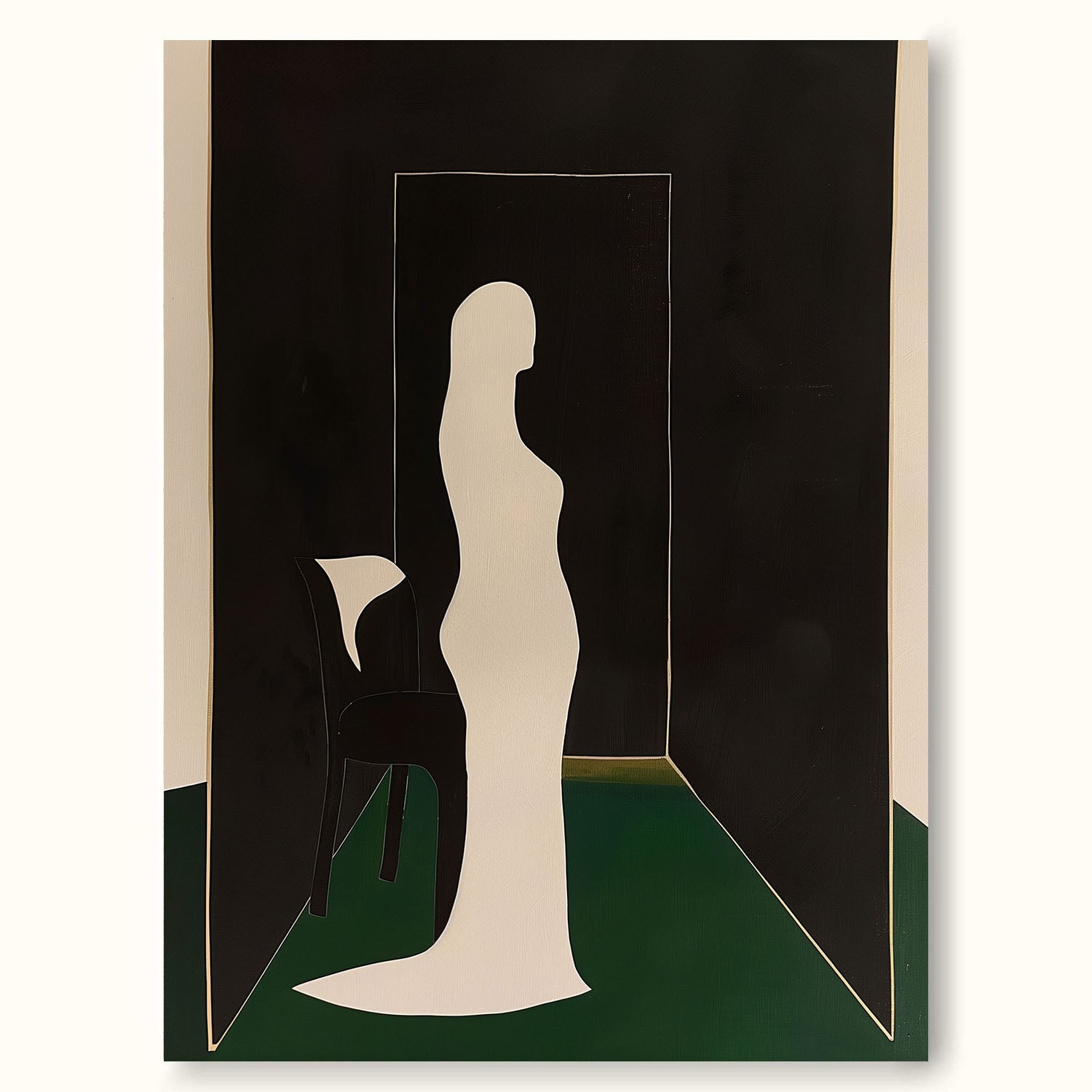 Vintage Standing Woman Wall Art Original Woman Painting On Canvas Mid Century Artwork