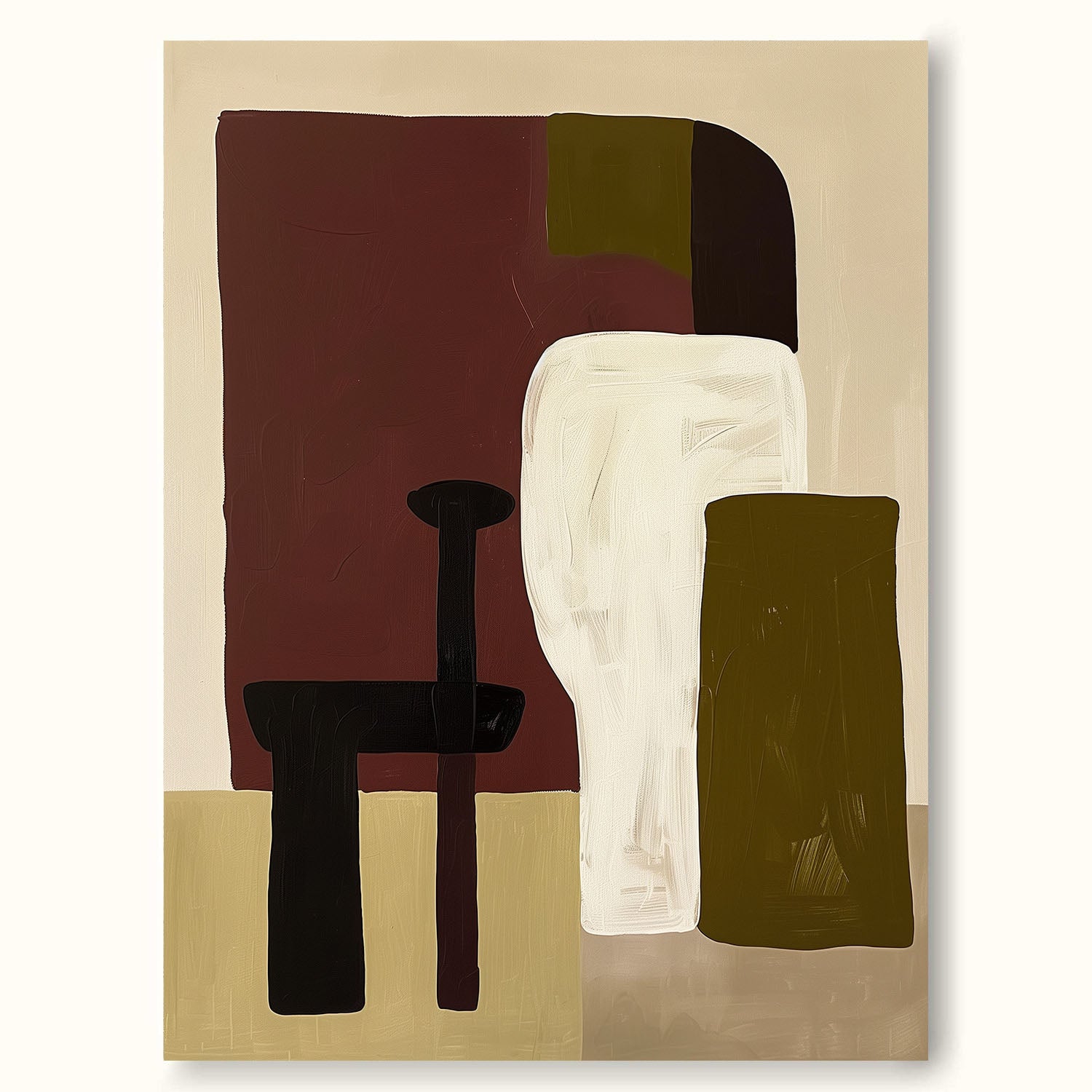 Mid Century Modern Wood Wall Art Vintage Beige Mid-Century Art Original Mid Century Modern Painting On Canvas