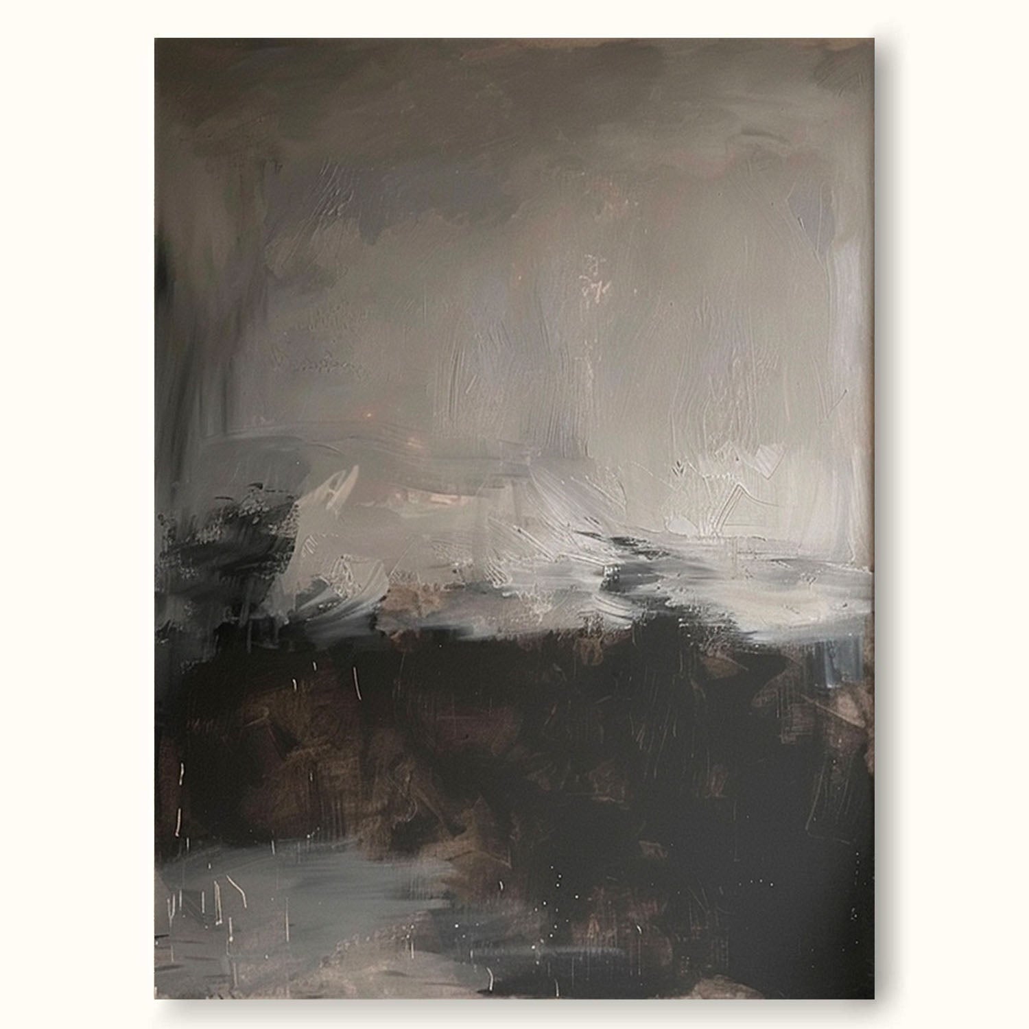 Vintage Black And Grey Abstract Wall Art Minimalist Black Texture Painting Retro Wabi Sabi Canvas Painting