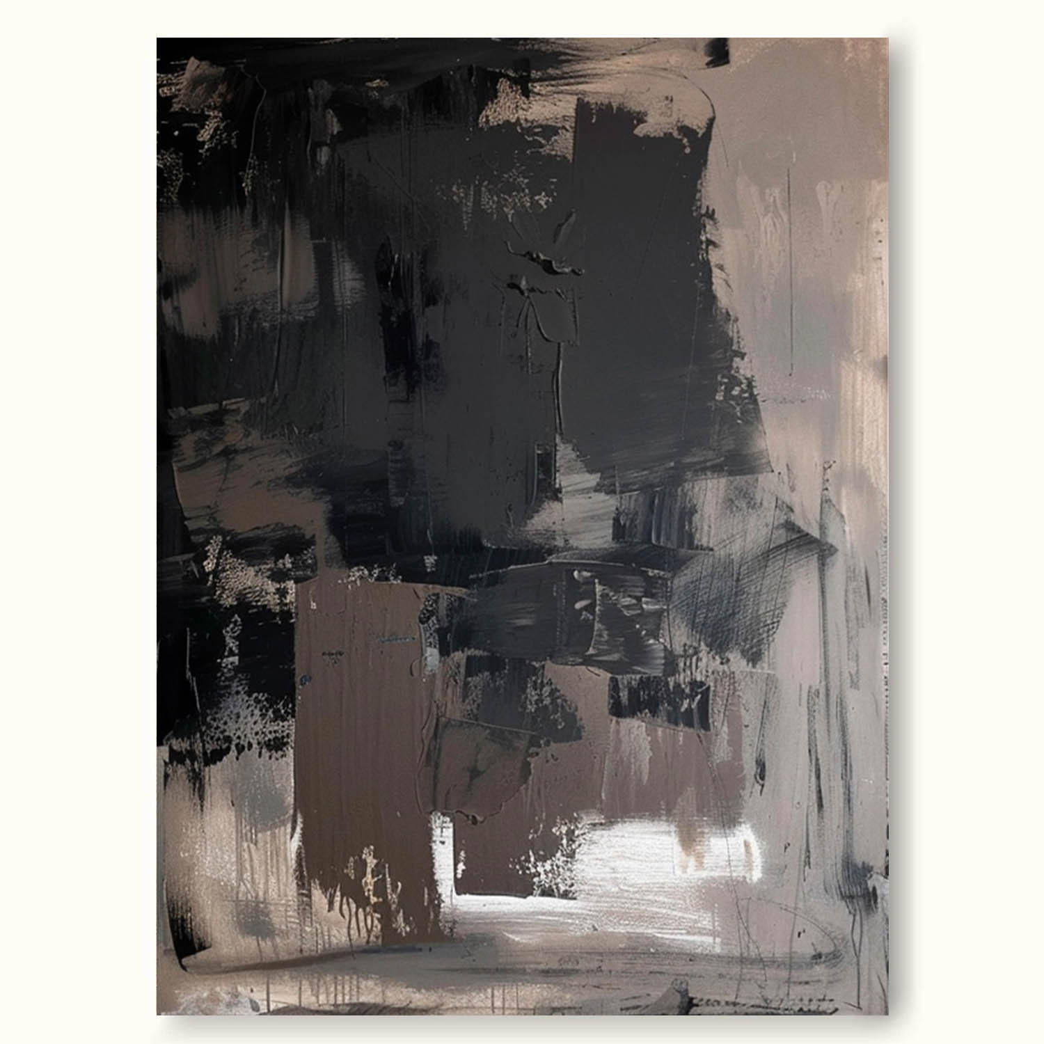 Large Brown And Black Minimalist Abstract Painting Black Wabi Sabi Wall Art Vintage Black Brown Wall Painting