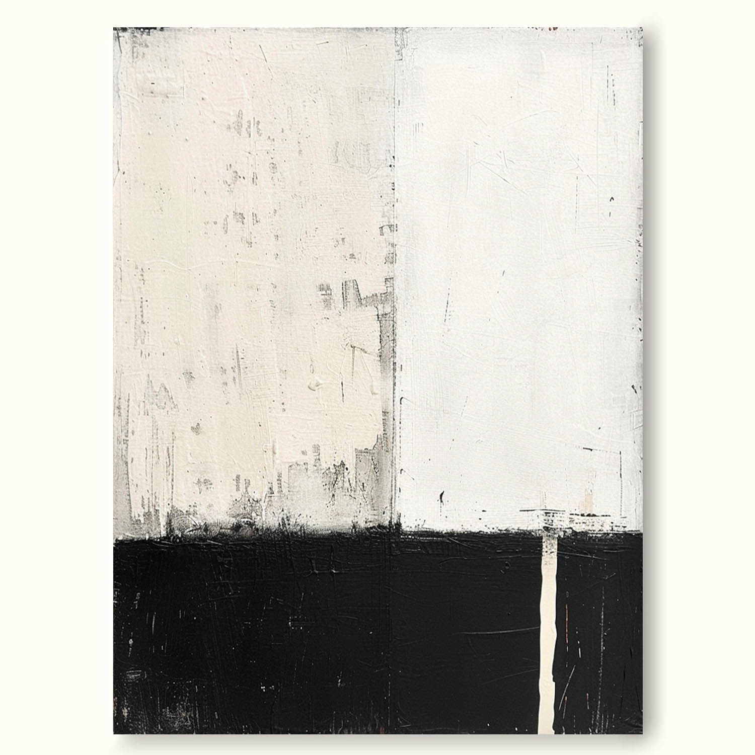 Vintage Original Handmade Abstract Oil Painting Black and White Wall Art Large Black White And Beige Abstract Art