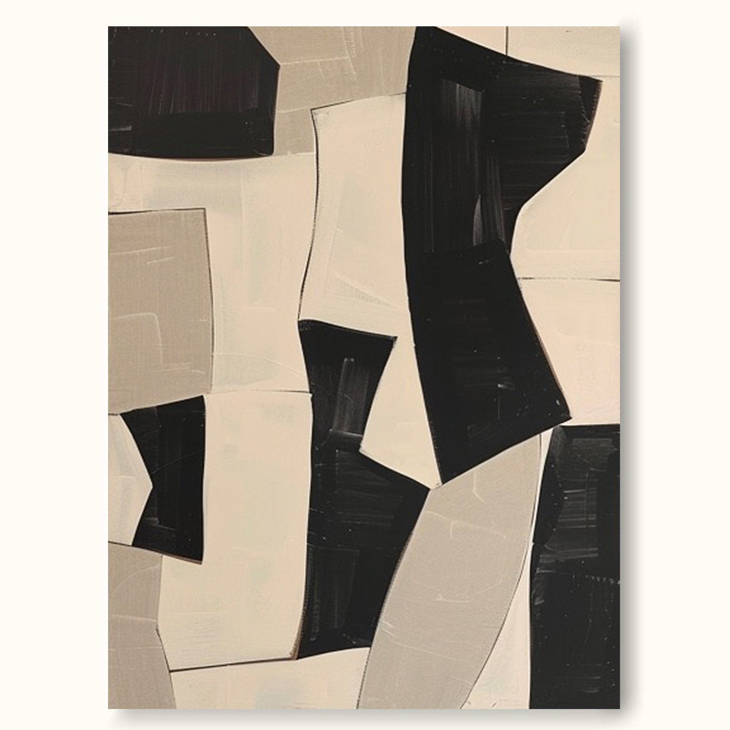 Minimalist Beige Abstract Painting On Canvas Beige And Black Abstract Oil Painting