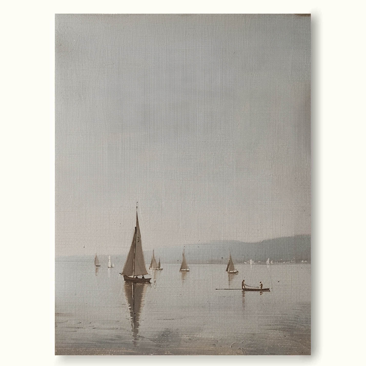 Vintage Sailboat Painting Vintage Coastal Boat Painting Sailing Harbor Shore Artwork Vintage Sailing Ship Painting