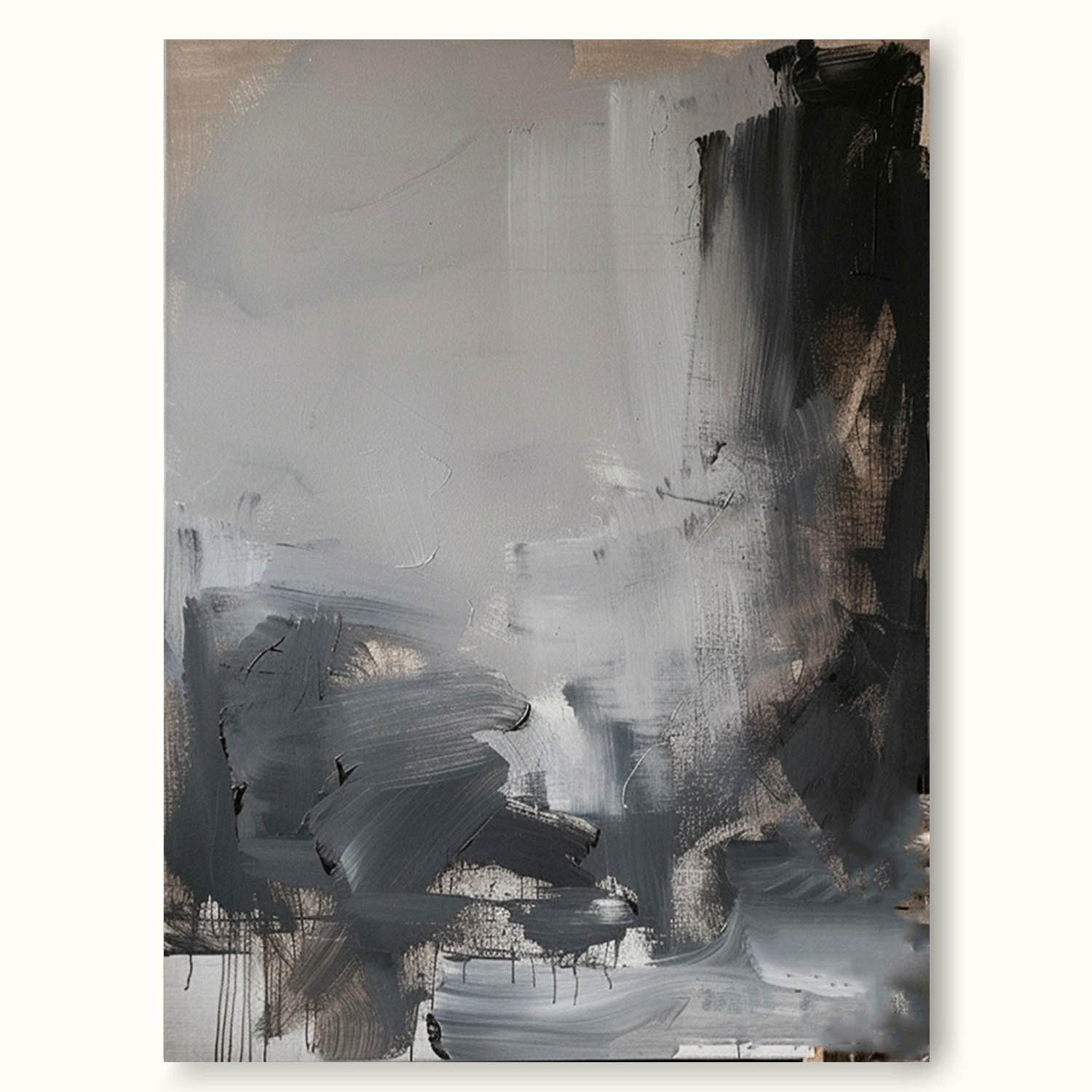 Vintage Black Grey Canvas Wall Art Black Wabi-sabi Painting Custom Texture Oil Painting Black Abstract Wall Art