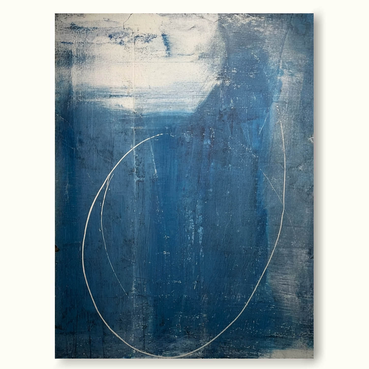 Navy Blue One Line Abstract Painting Minimalist Navy Blue Frame Wall Art Handmade Blue Abstract Line Canvas Art