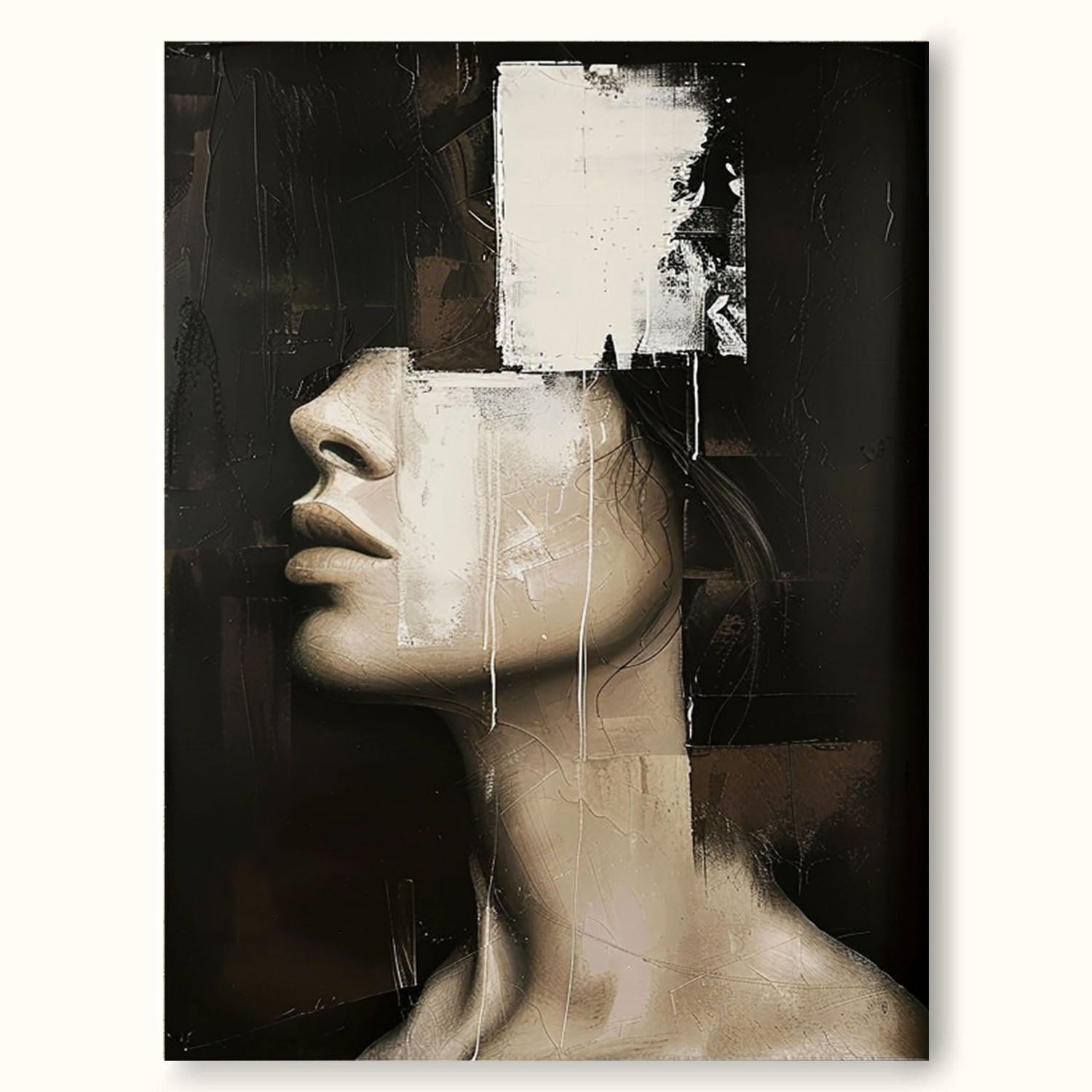 Large Vintage Abstract Female Portrait Painting Large Original Textured Oil Painting Retro Abstract Female Oil Painting