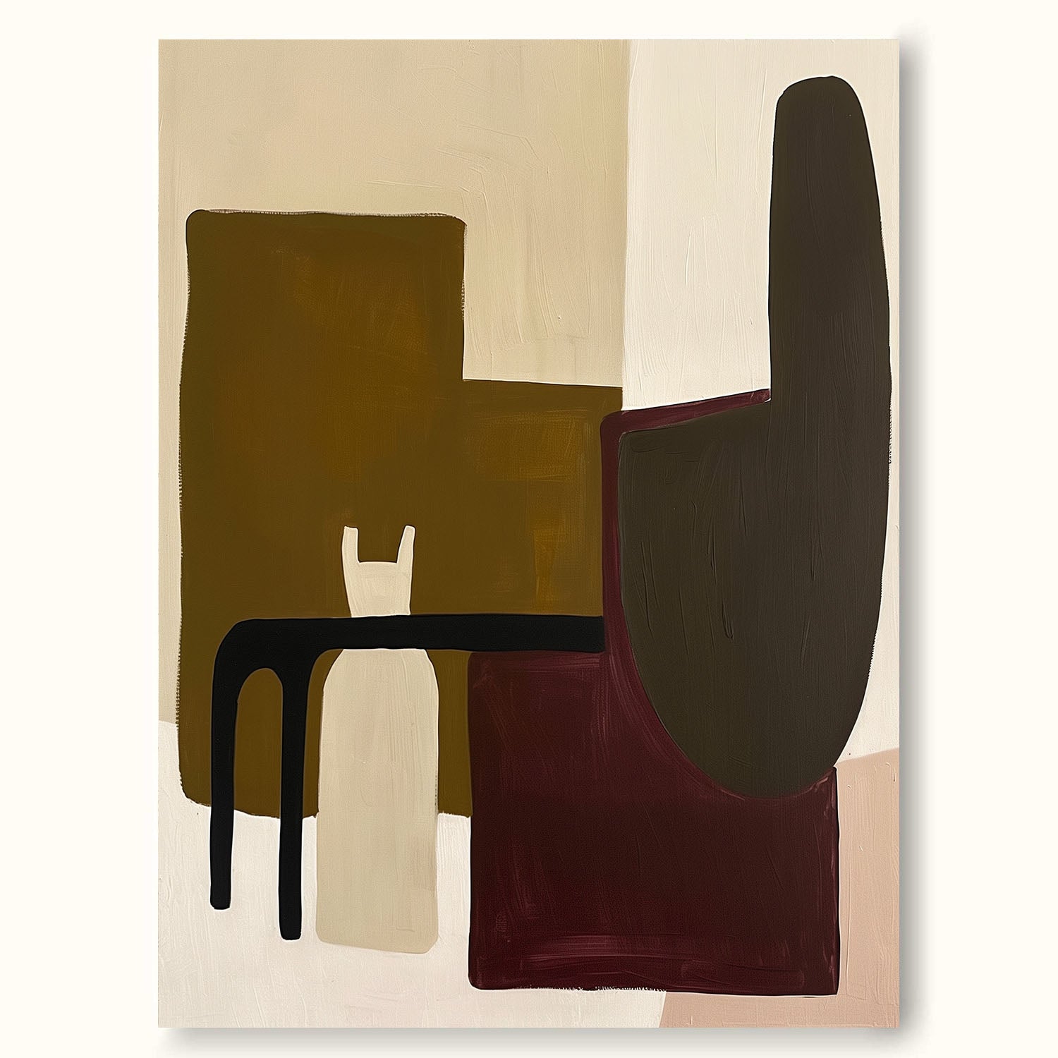 Original Mid-Century Wall Art Large Vintage Brown Texture Painting Minimalist Dark Texture Painting