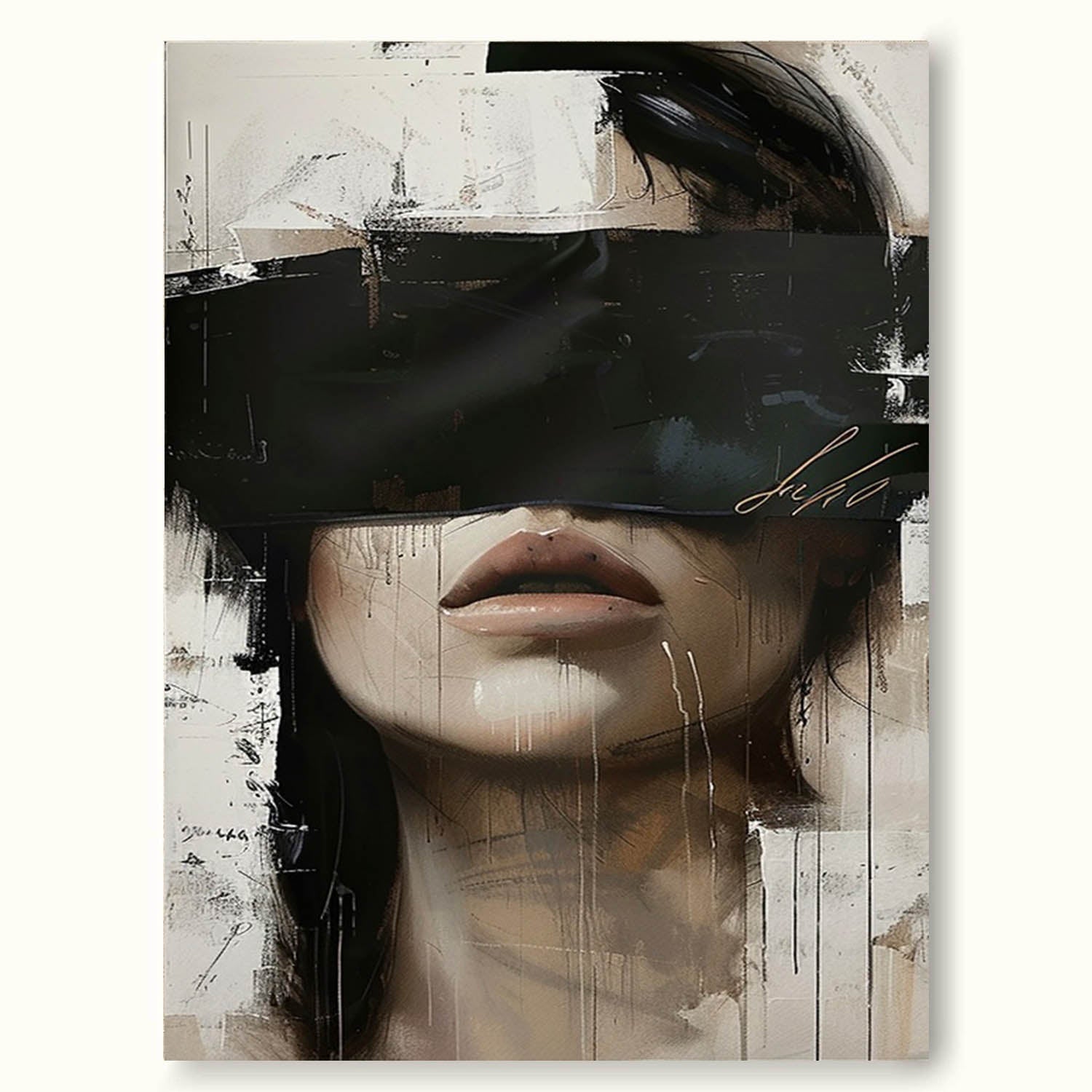 Vintage Abstract Female Face Oil Painting Minimal Woman Wall Art Vintage Female Figure Wall Art Painting