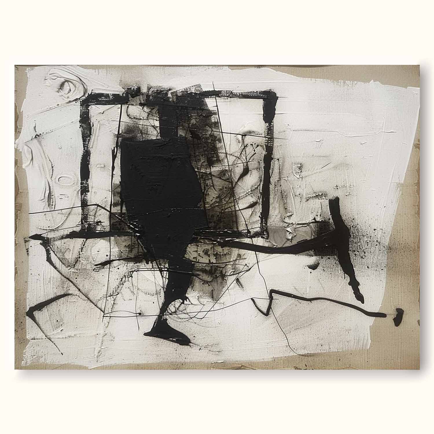 Vintage Black And White Abstract Canvas Painting Black Abstract Walking Man Oil Painting Large Black Abstract Painting