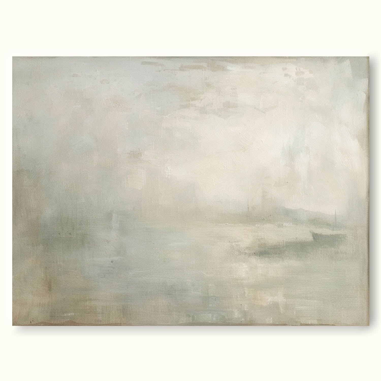 Vintage Rustic Lake Neutral Wall Art Antique River Landscape Painting Vintage Country Lake Painting