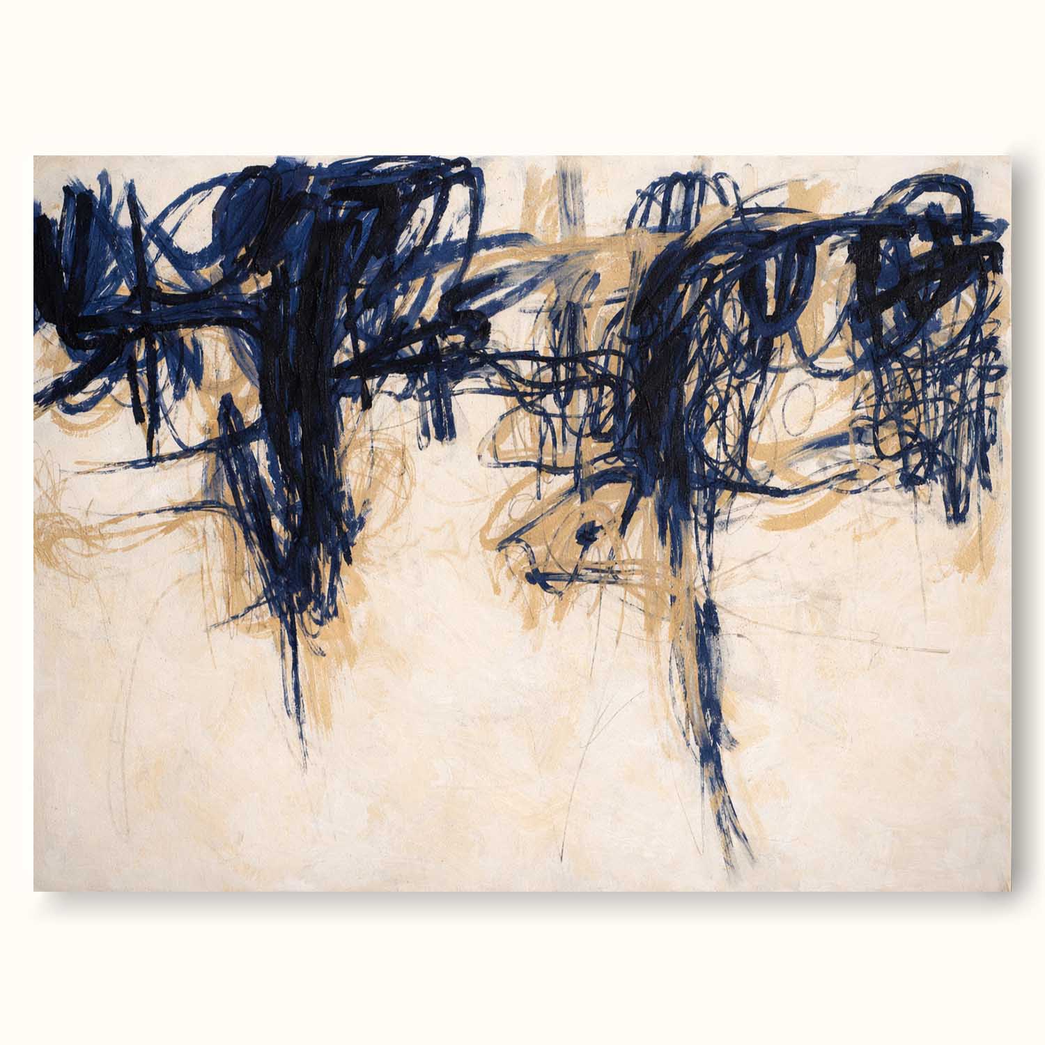 Minimalist Beige And Blue Horizontal Abstract Painting Handmade Beige Abstract Art Large Beige Wall Art For Living Room