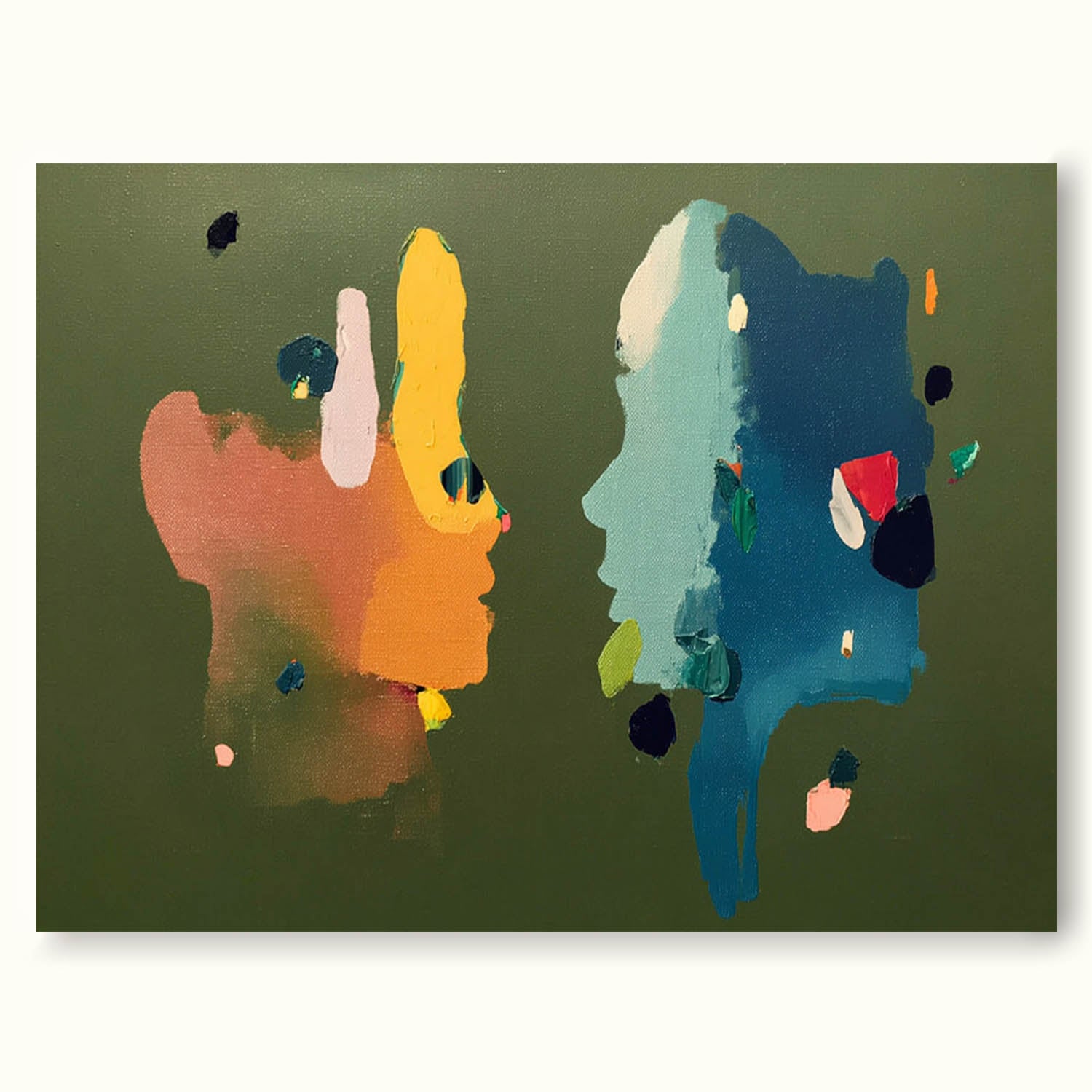 Modern Minimalist Person Portrait In Sage Green Horizontal Textured Canvas Art