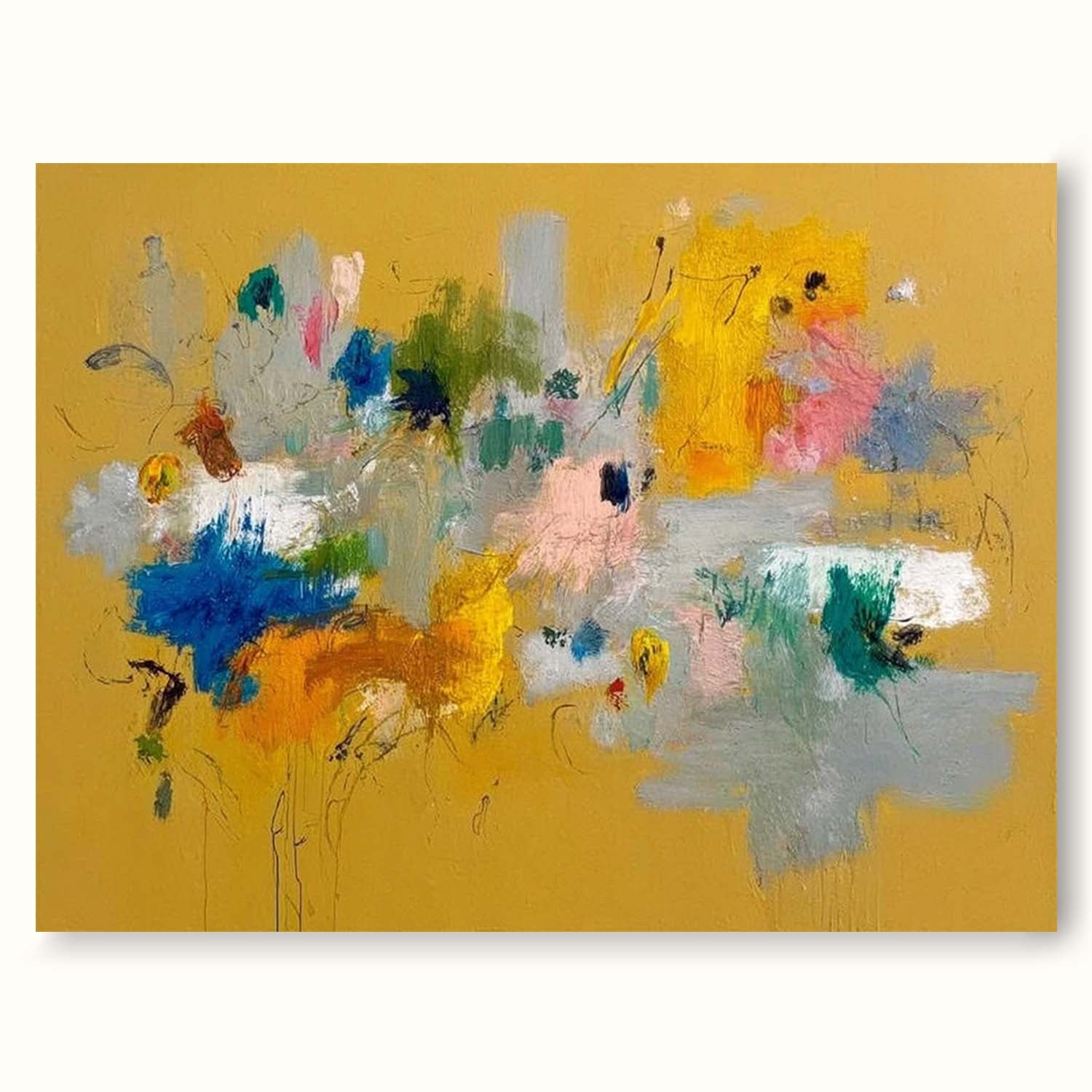 Large Horizontal Orange Floral Abstract Painting Modern Orange Abstract Flower Art