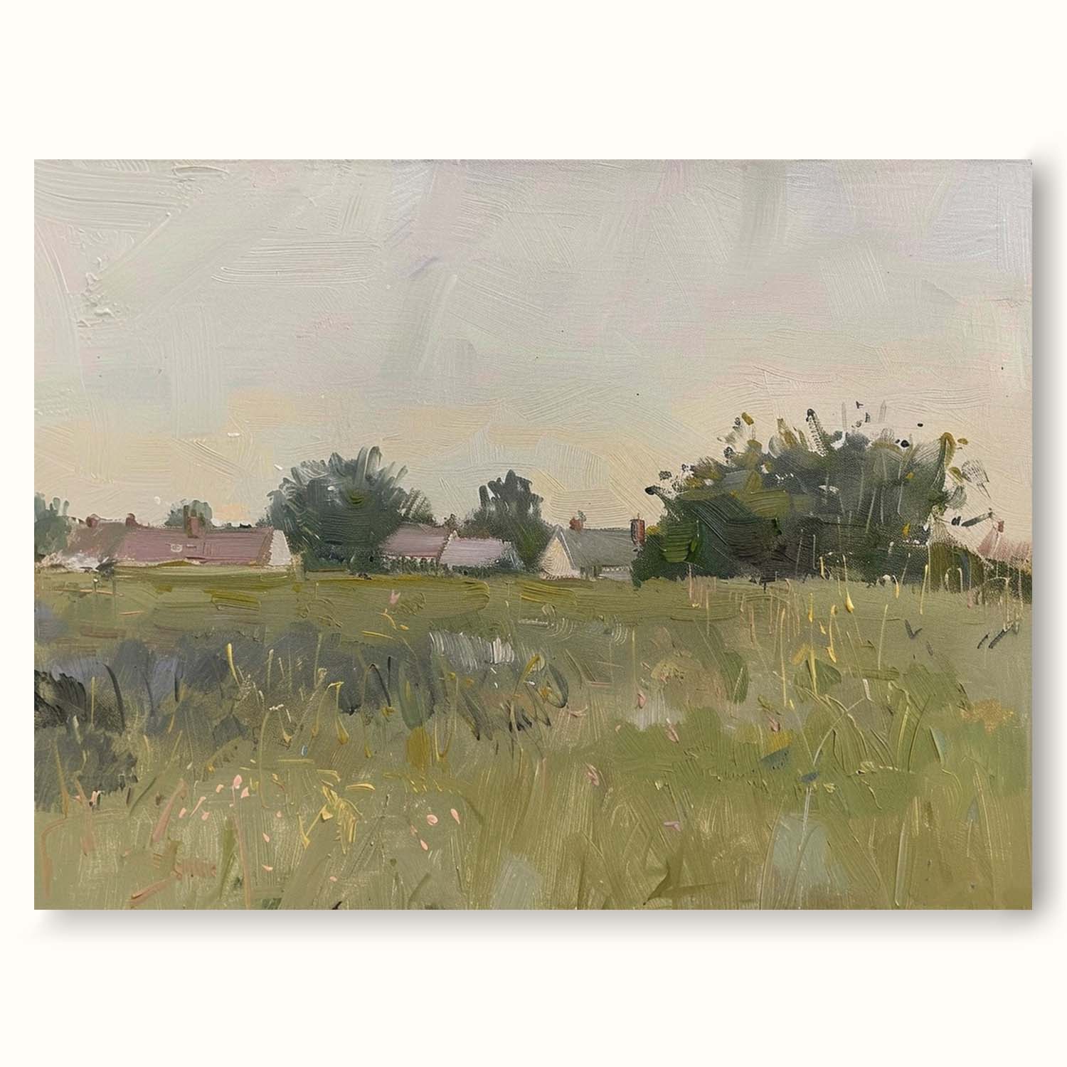 Vintage Neutral Beach Landscape Oil Painting Large Retro Coastal Wall Decor Large Retro Country Landscape Painting On Canvas