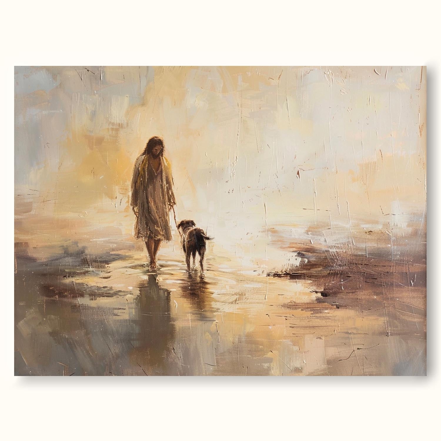 Jesus Walking On Water Christian Art Minimalist Wabi Sabi Jesus Walking With Dog Wall Art Original Christ Jesus Acrylic Painting