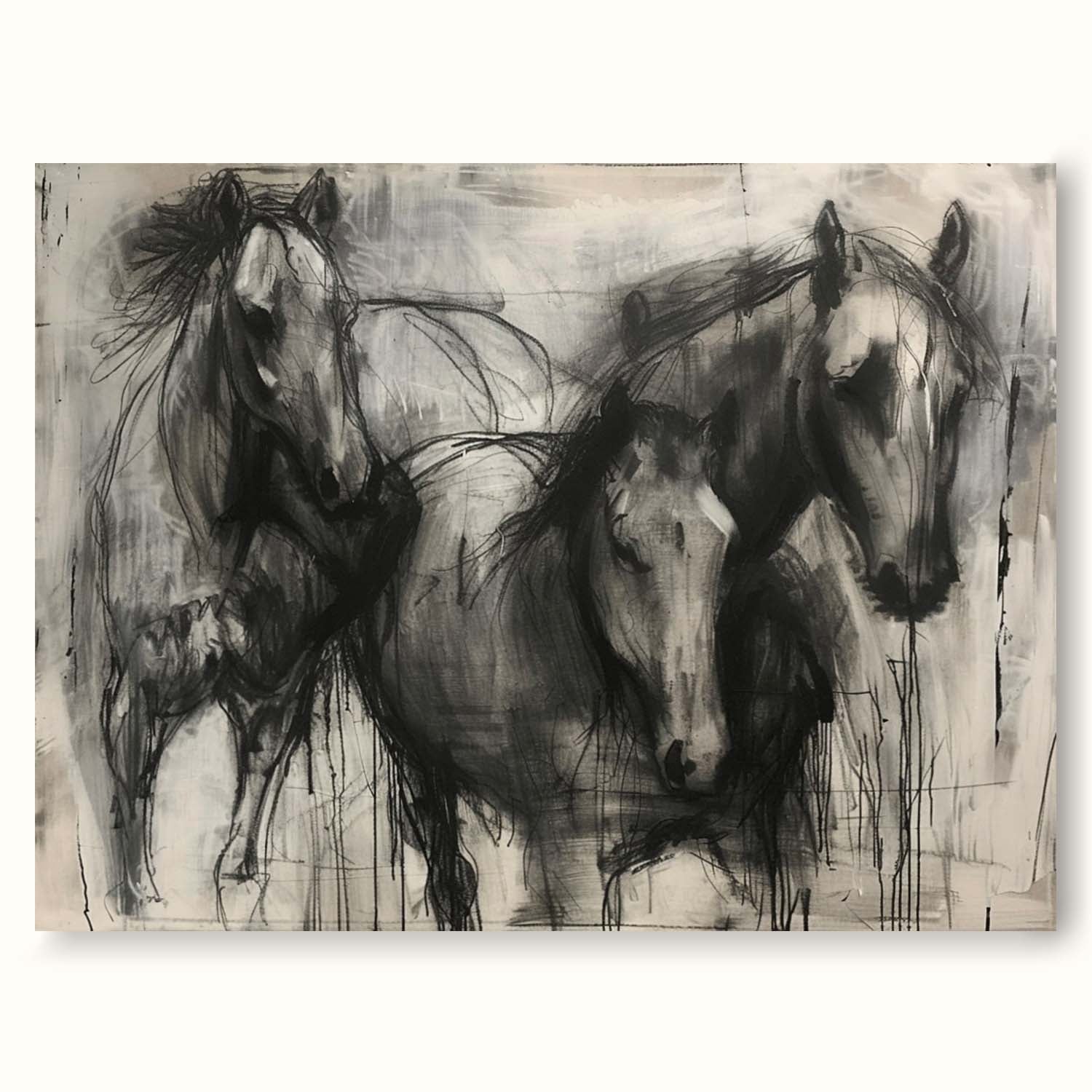 Vintage Black Horse Abstract Canvas Art Original Minimalist Horse Artwork Large Abstract Horse Canvas Art
