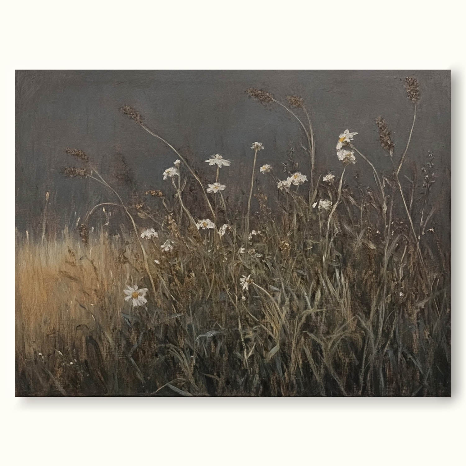 Retro Minimalist Wild Grass Oil Painting On Canvas Neutral Wild Grass Canvas Art Vintage Wabi Sabi Floral Wall Decor