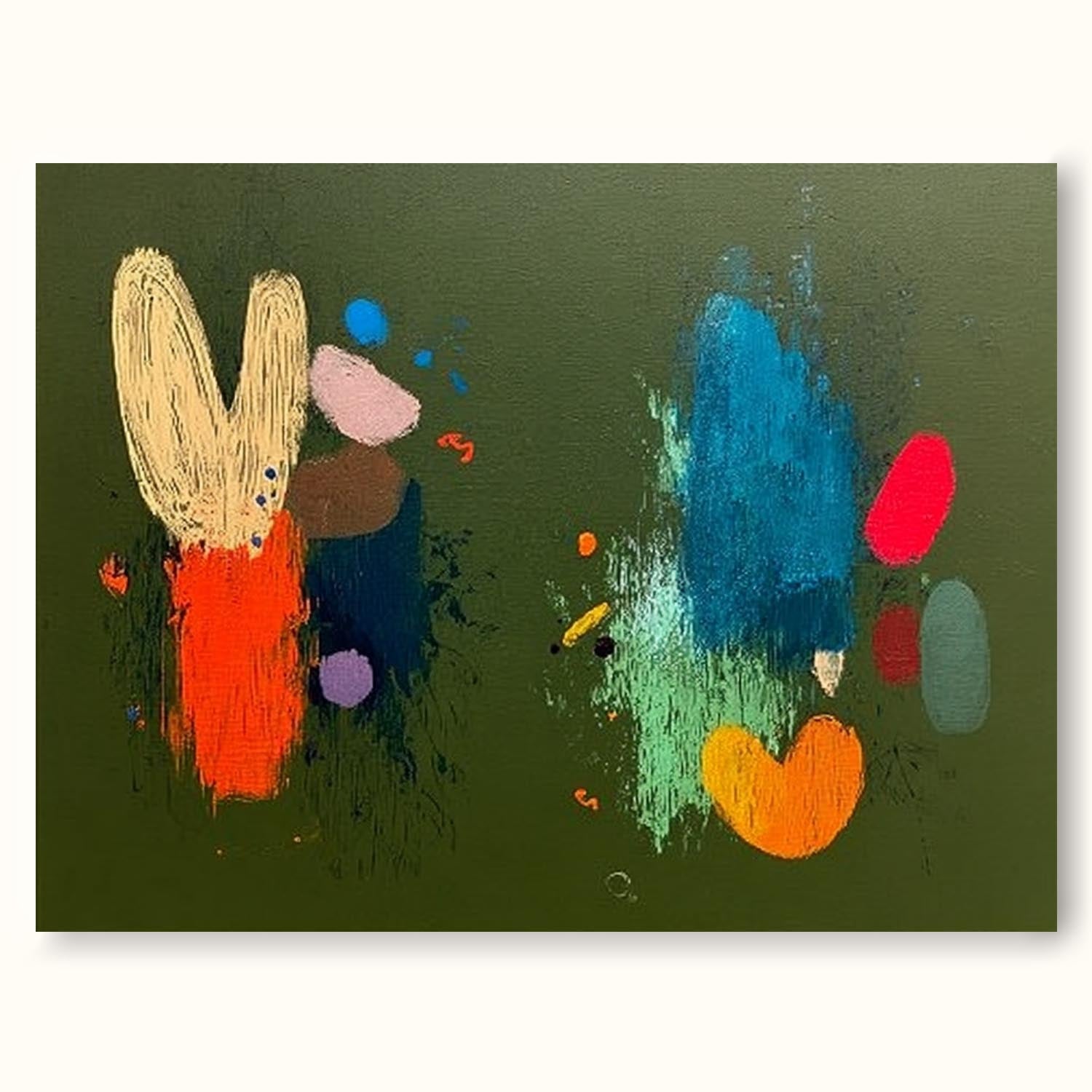 Original Hand Painted Green Figure Art Large Modern Minimalist Abstract Face Art Green Horizontal Textured Oil Painting