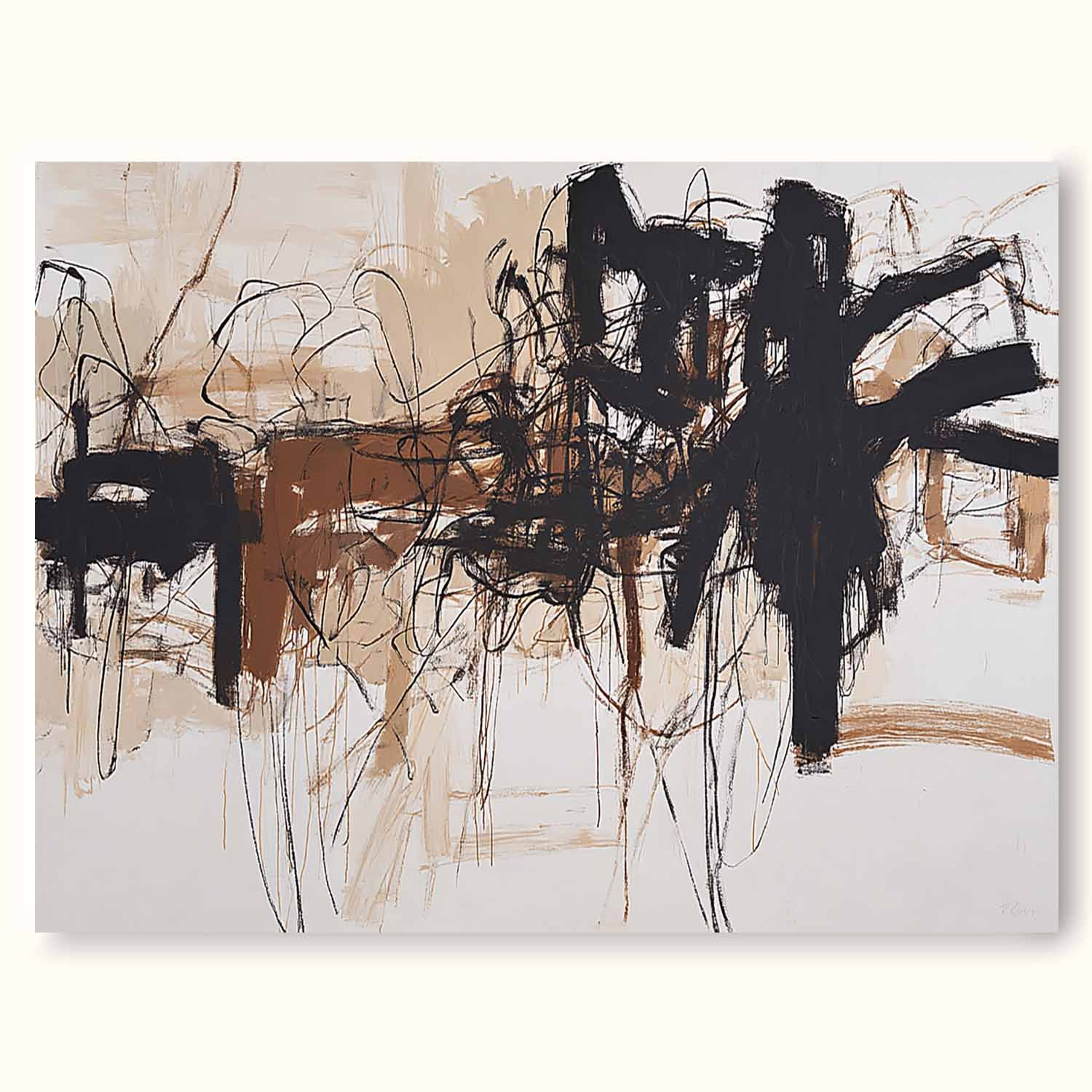 Large Textured Beige Black Abstract Art Minimalist Beige Black Abstract Painting Handmade Abstract Wall Art For Bedroom