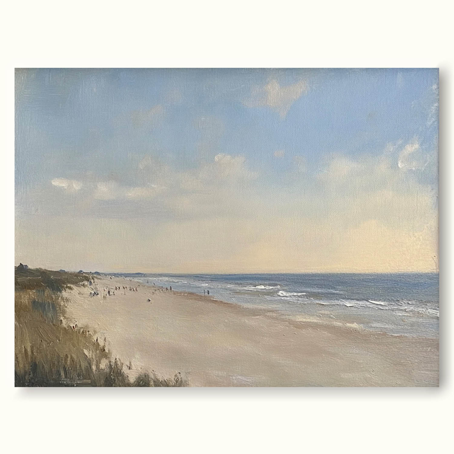 Vintage Neutral Beach Oil Painting Retro Large Beach Canvas Art Neutral Toned Beach Landscape On Canvas