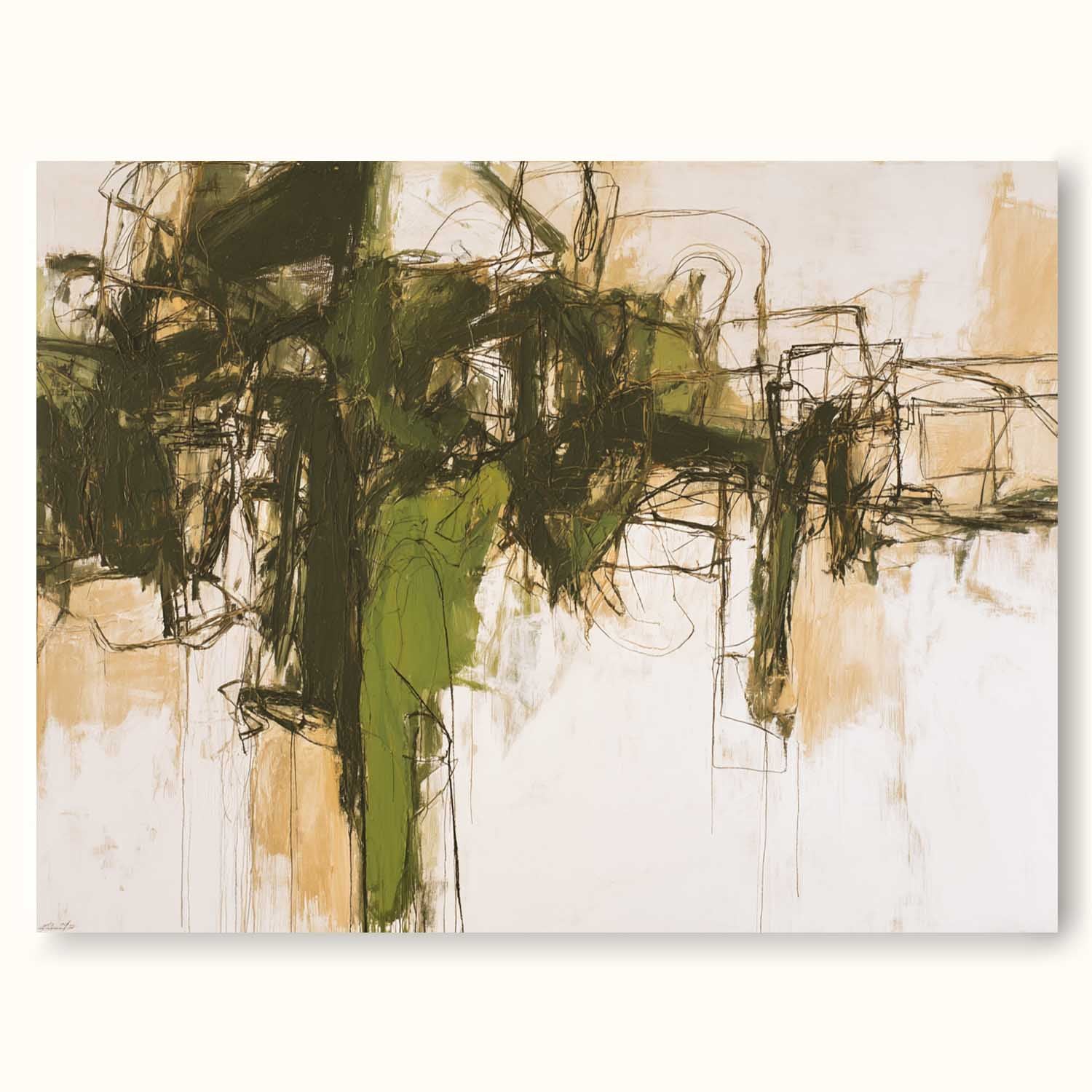 Handmade Horizontal Olive Green Abstract Canvas Art Minimalist Horizontal Green Abstract Oil Painting