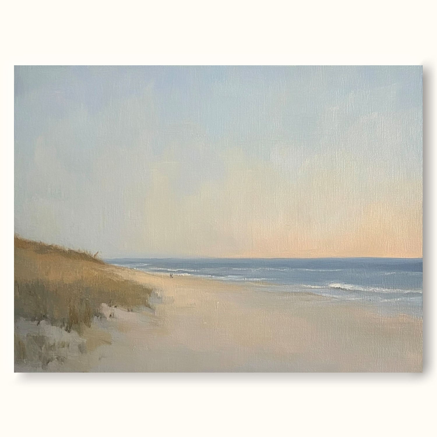 Vintage Neutral Beach Landscape Oil Painting Neutral Coastal Oil Painting On Canvas Large Original Seaside Art